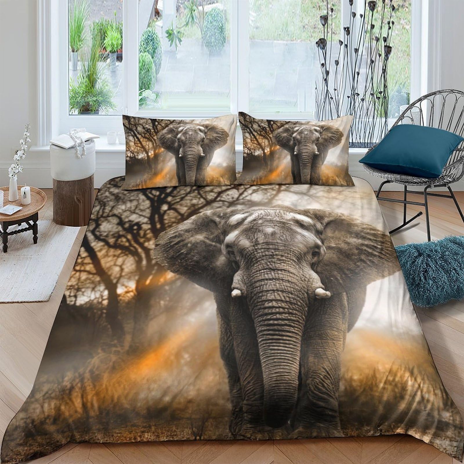 Ctjqhvkz Style-8 3D Printed Elephant Forest Fitted Sheet Microfiber Soft Anti-Slip Bed Cover For Bedroom Guestroom Decor Easy Care Single（135X200cm）
