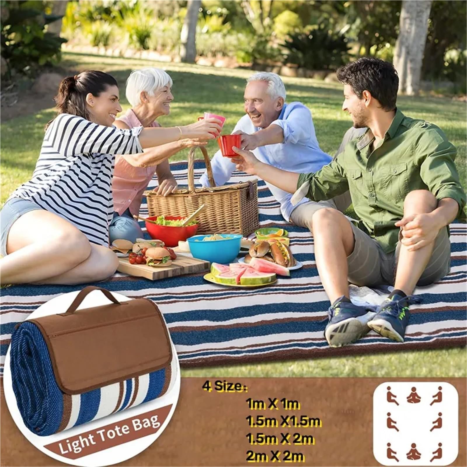 Tappeto da Campeggio per Esterni, Coperte da Spiaggia da Viaggio con Pratico Tappetino for Campeggio all'aperto, Escursioni, Giardinaggio, Campeggio(150x150cm)
