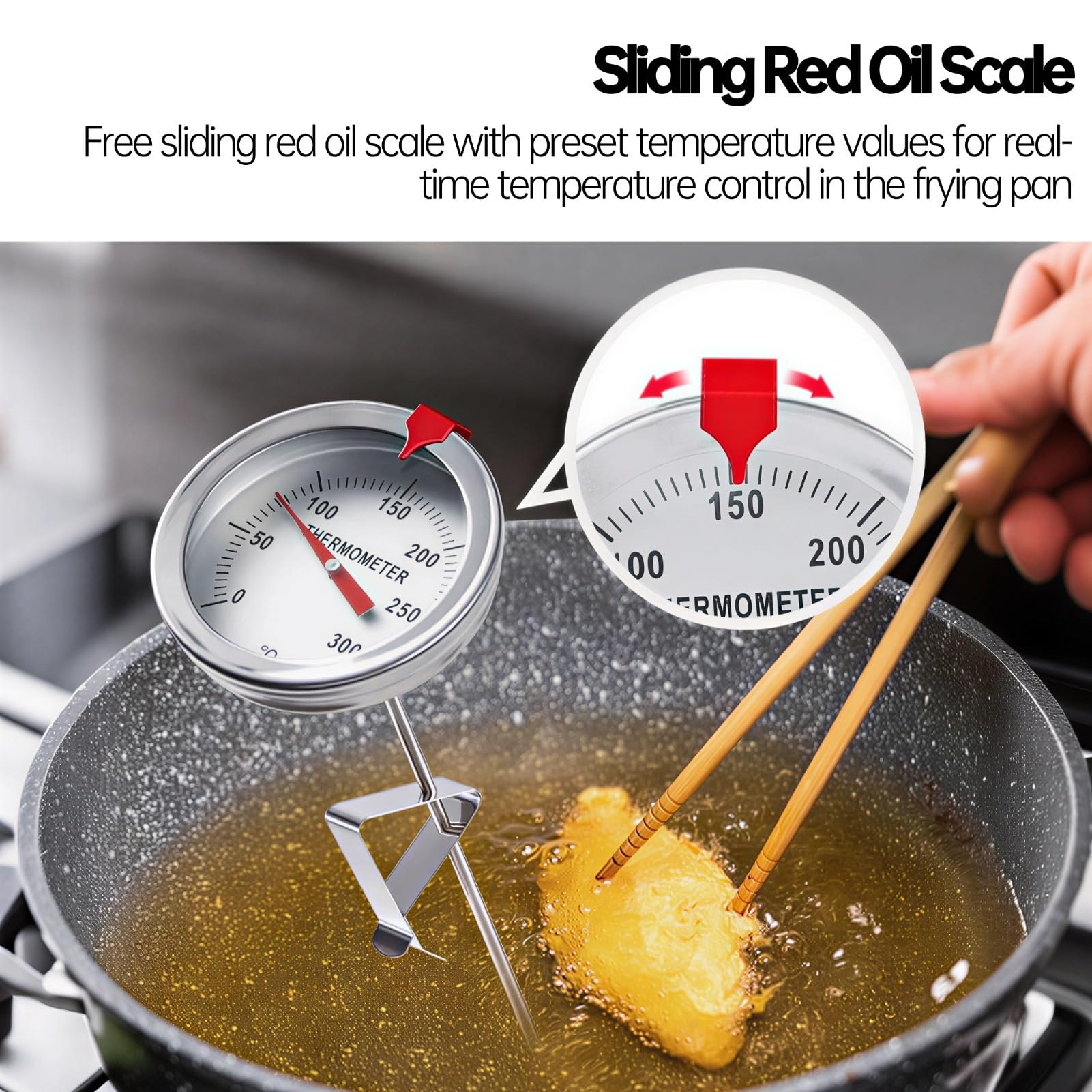 Termómetro para Freír con Dial de 5 cm, Rango 50-300°C, Medir Aceite y Comida Caliente