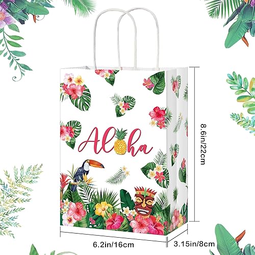 Miniatura 2 de Pajean Paquete de 32 bolsas de regalo hawaianas Luau Party Summer Tropical Palm Leaf Bolsa de papel con asa para dulces Verano Tropical Aloha
