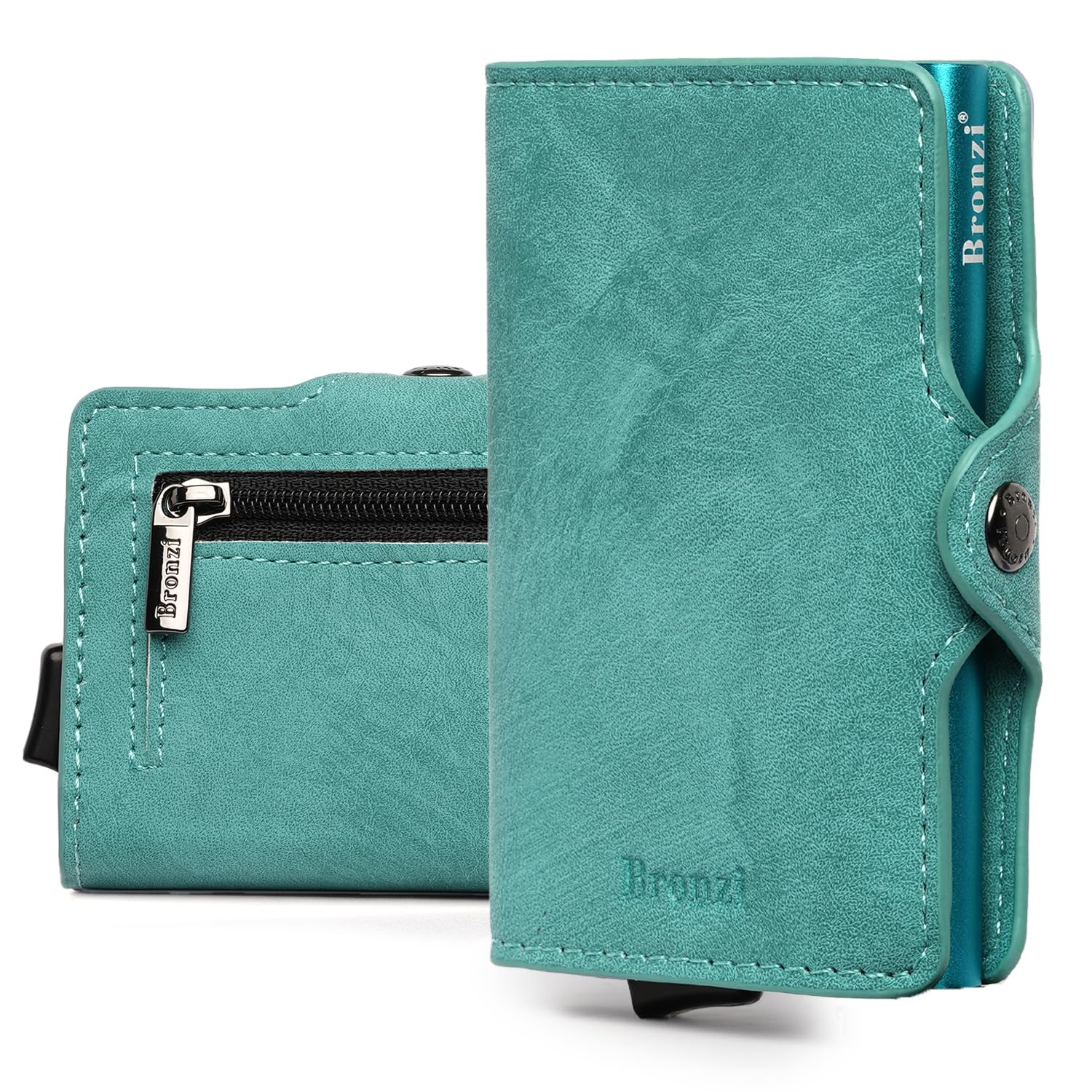 Bronzi Portafoglio Porta Carte Credito - Portafoglio Uomo Donna Slim Portacarte - Mini Porta Tessere - Protezione RFID Portatessere - Design Smart Azzurro opaco