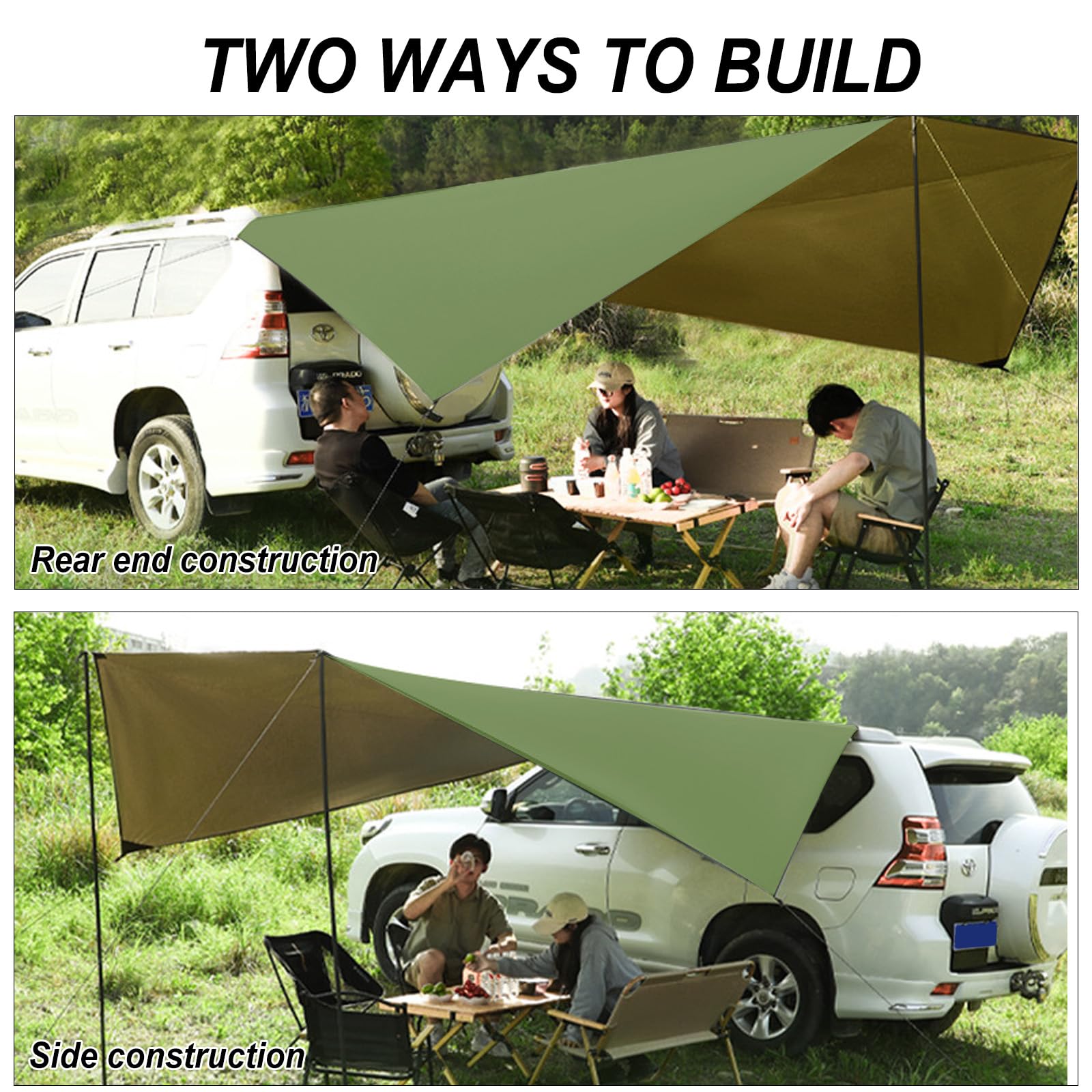 Auto Vorzelt Heckklappe 280 * 380cm,Wasserabweisendes Sonnensegel,wasserdichte Auto-Campingzelt,Wasserdicht Sonnensegel Auto Camping,Heckzelt Auto für PKW,Van Oder Camper (Grün)