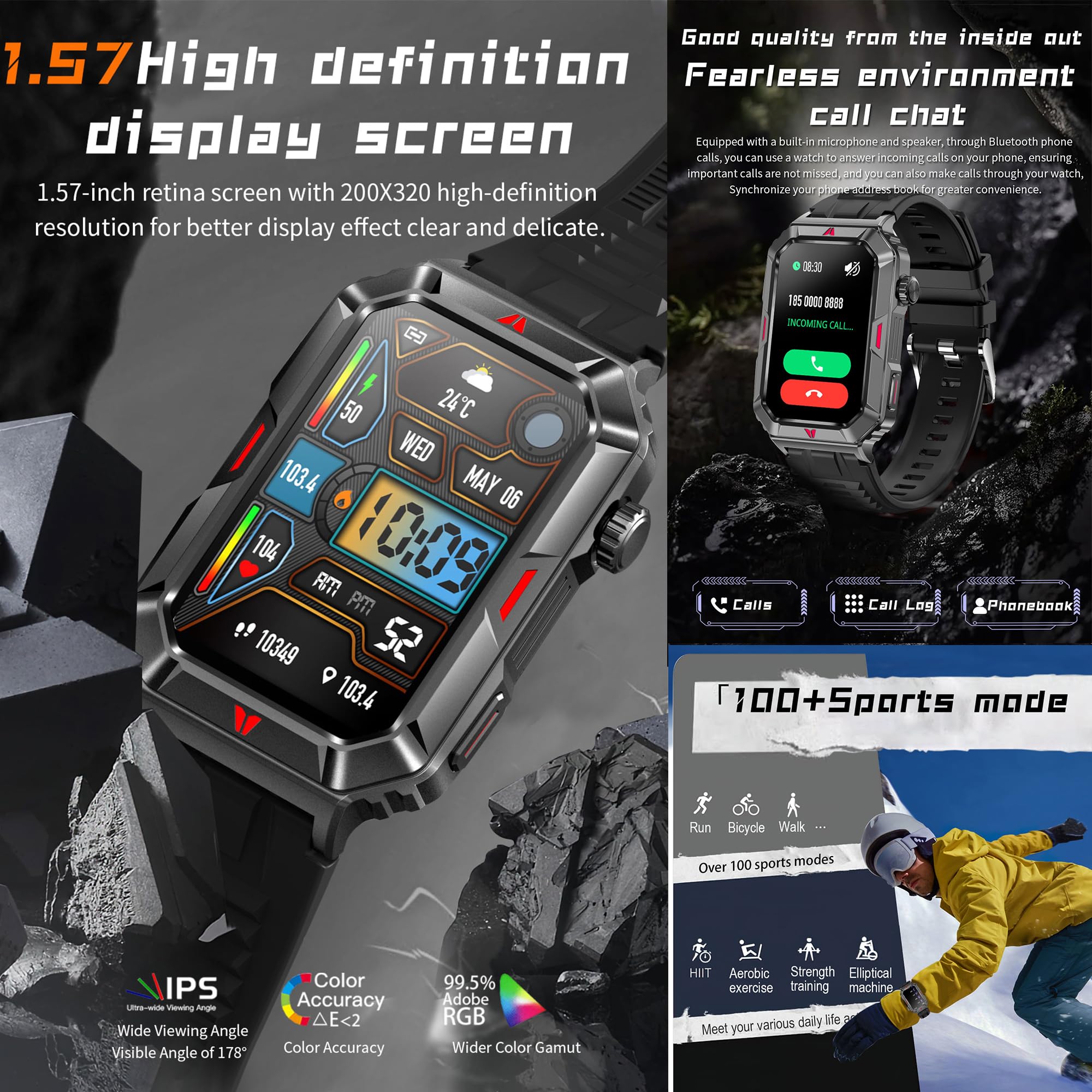 ZPIMY Men's Smart Watch with Bluetooth Calling, 1.57 Inch AMOLED Smartwatch with 123 Sports Modes 5ATM Waterproof, Sleep - Image 4