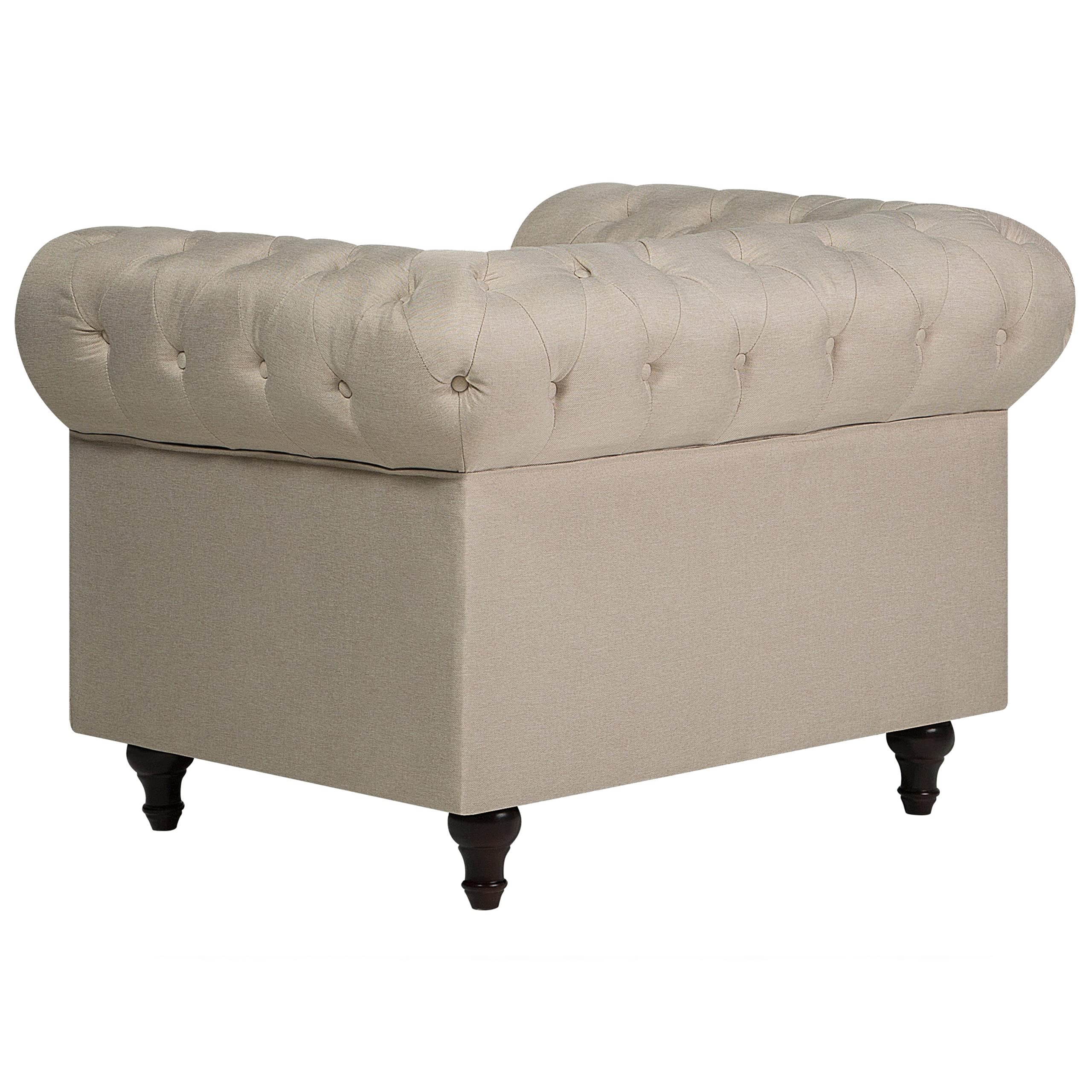 Ensemble Canapé et Fauteuil en Tissu Beige Dossier à Points Diamant Chesterfield