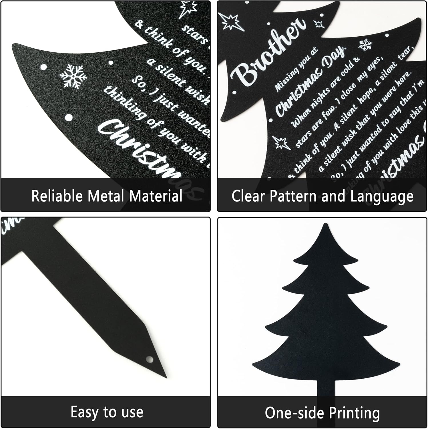 BUoonyer Christmas Grave Decorations for Cemetery - Brother Metal Memorial Grave Markers, Xmas Tree Garden Sympathy Plaque Stake, Boy Remembrance Graveside Burial Decor Sign for Outdoor Outside Yard