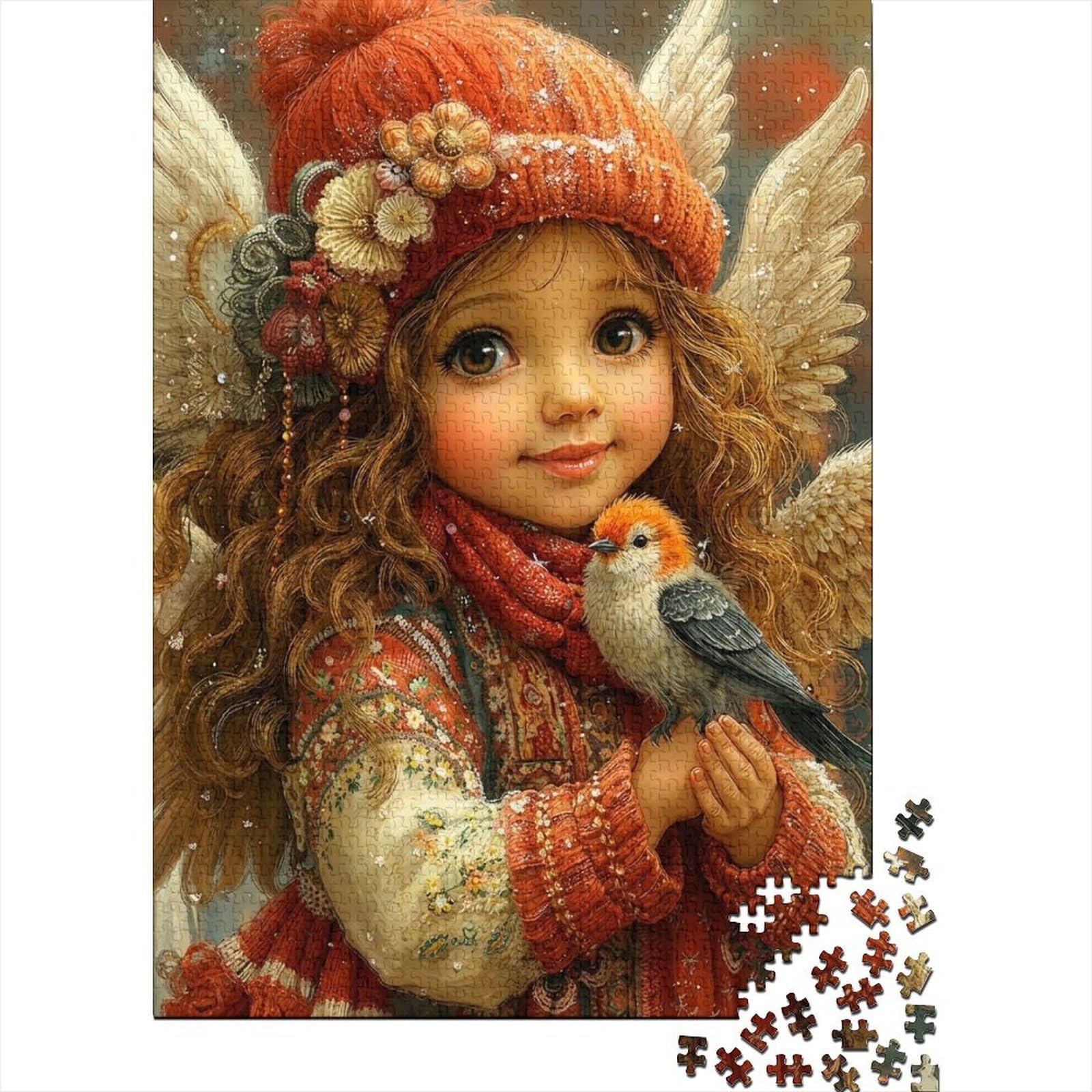 Vintage Angel Illustration 1000 Piece Jigsaw Puzzle Paper for Adults Cozy Artful Scene Focus Booster Home Relaxation Gift 52x38cm/1000pcs