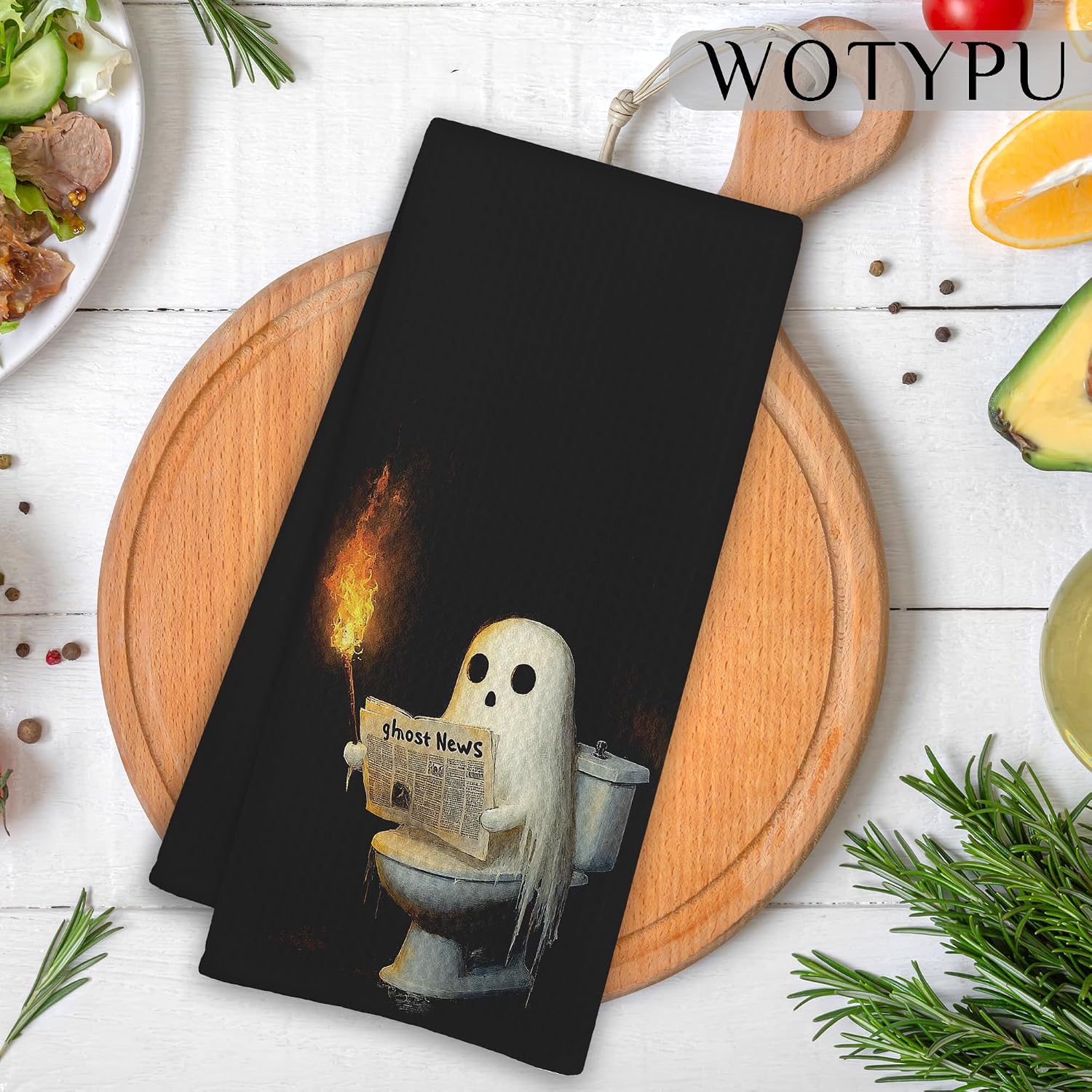 Ghost Halloween Bathroom Hand Towels, Halloween Bathroom Decor, Spooky Ghost Newspaper Decorative Hand Towels for Kids Guest Washroom Half Bath, 16x24 Inch
