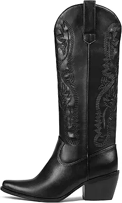 Erocalli Knee High Boots Women Cowgirl Cowboy Western Fall Chunky Block High Heel Tall Long Fashion Boot Side Zipper