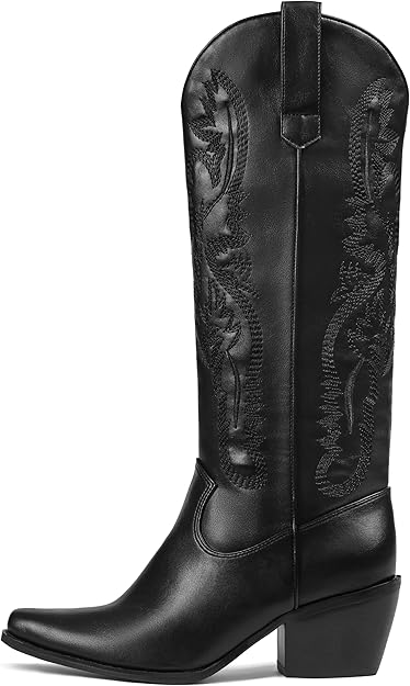 Erocalli Knee High Boots Women Cowgirl Cowboy Western Fall Chunky Block High Heel Tall Long Fashion Boot Side Zipper