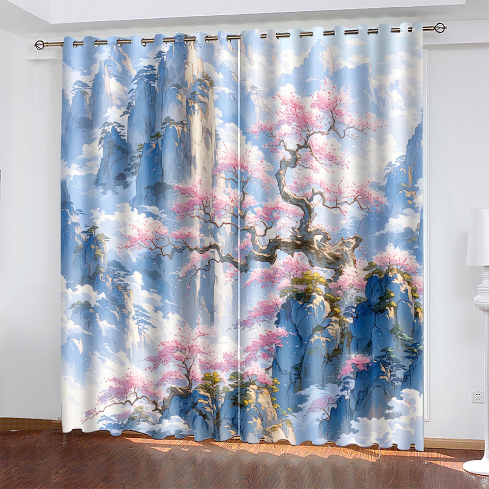 Rideaux occultants thermique isolant bleu rose oeillets chambre salon