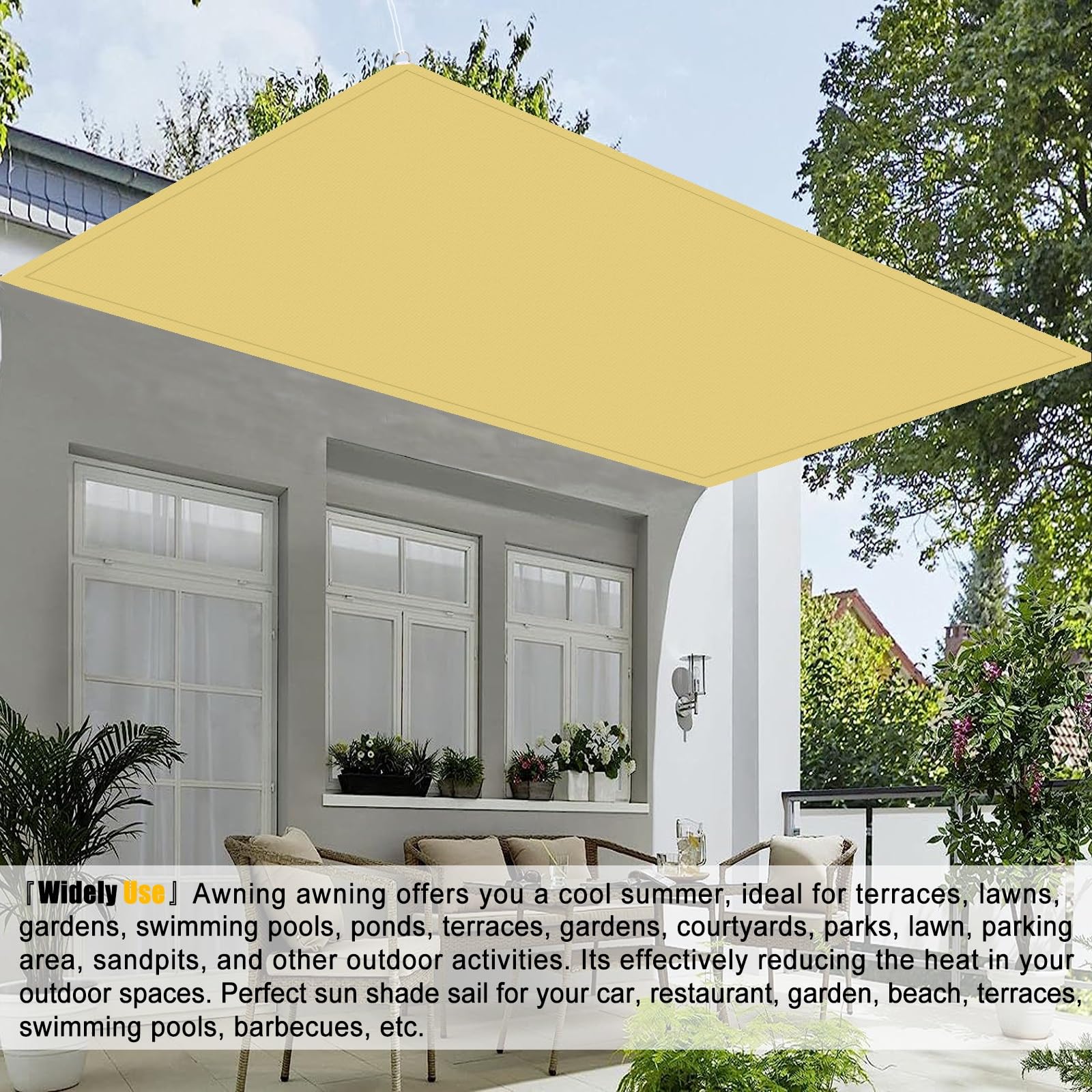 Windscreen4less Sonnensegel Wasserdicht – 3x3 M, Rechteckig, UV-Schutz Für Terrasse, Garten & Balkon