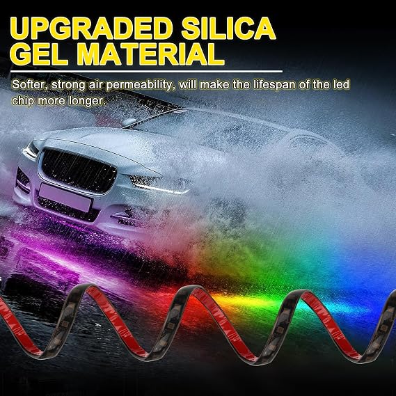 Exterior Car Underglow LED Strip Lights, 6PCS Dream Color Chasing Neon Accent Lights Kit, 16 Million Colors Waterproof Sound Actived Underbody System Lights, Bluetooth APP Control, DC 12V