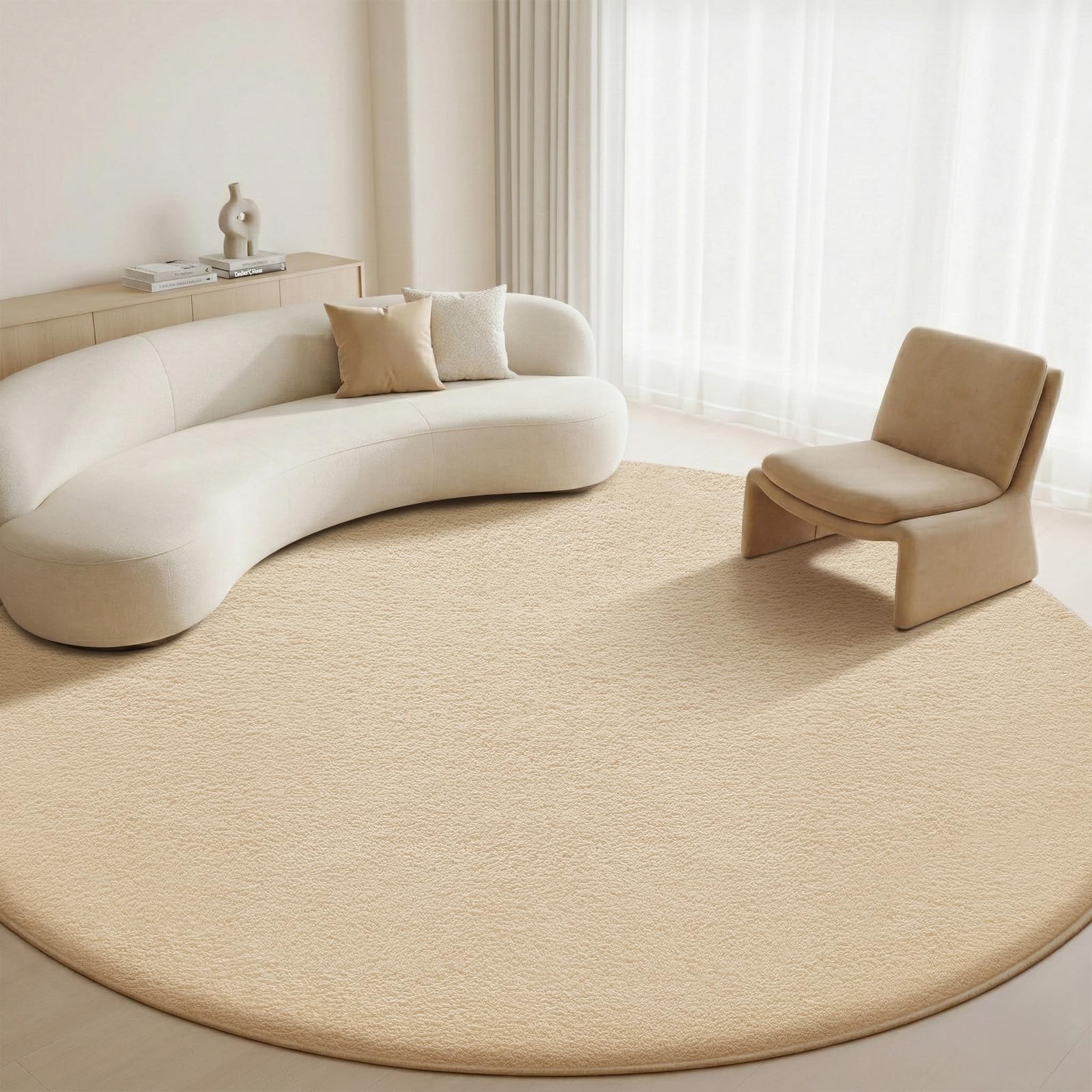 Treeboy Round Rug 80cm, Non-Slip Washable Fluffy Shaggy Beige Area Rug, Soft Short Pile Circle Carpet for Living Room Bedroom Kids Room Hallway Entryway — image 1