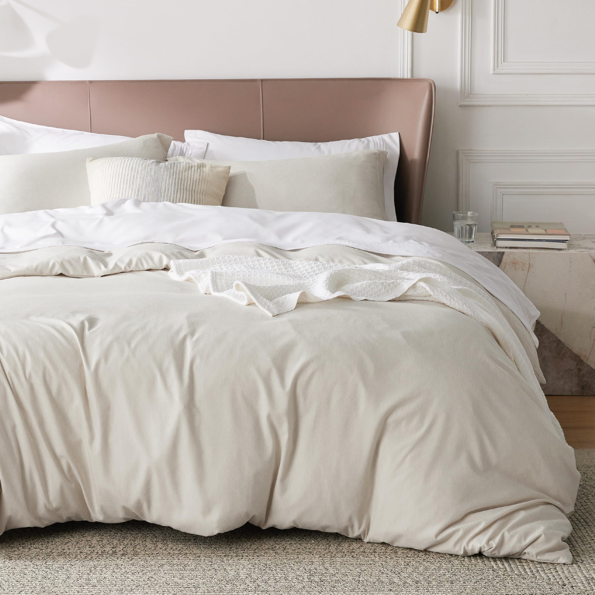 Bedsure Beige Duvet Cover Queen Size Super Soft Cationic Dyed Duvet