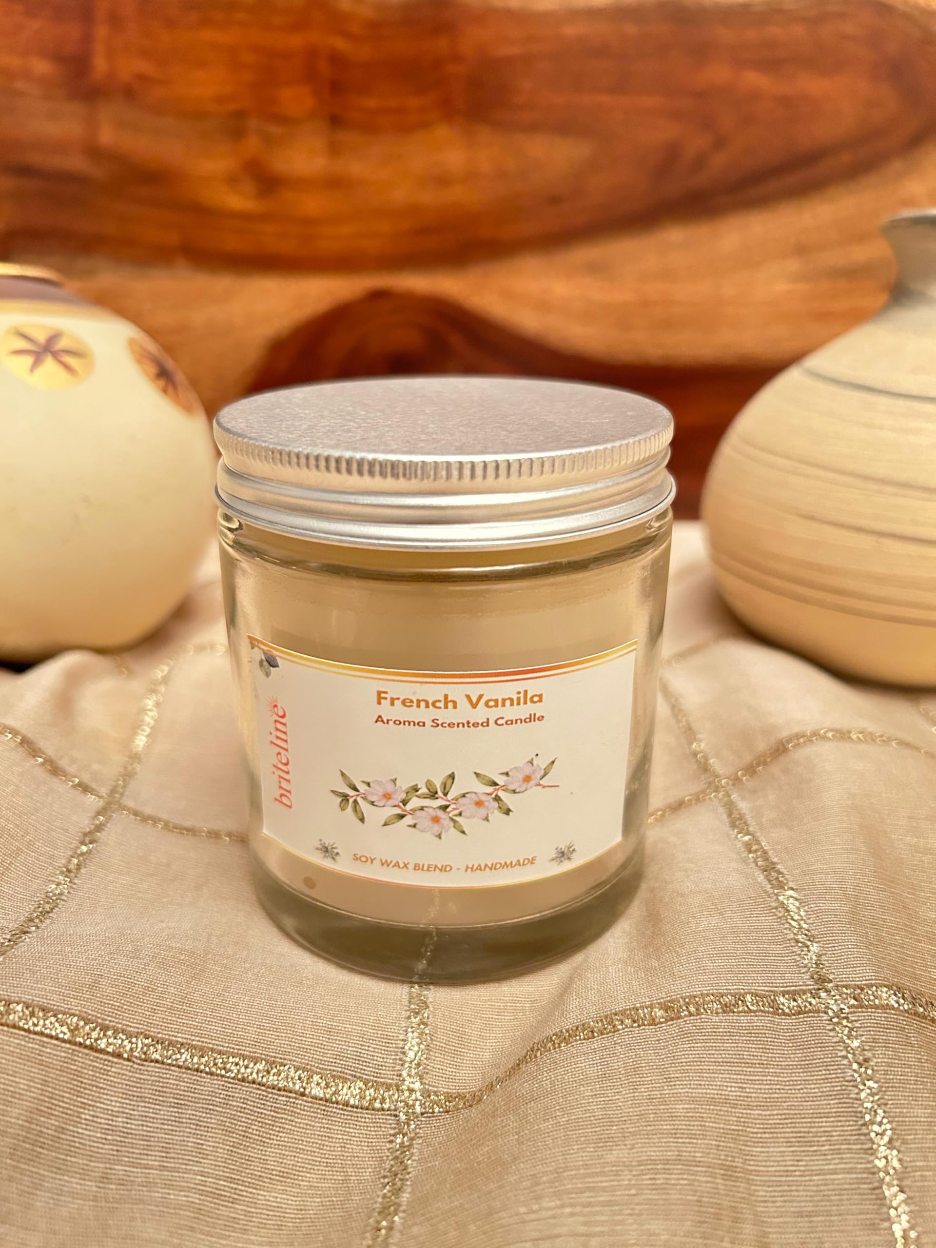 Briteline Scented Soy Wax Candle, 400 gm, 30-35 Hrs| Luxury Aroma Therapy Votive Jar with 2 Aromatic Tea Lights | Scented Candles for Home Decor Gift Set | Fragrance Vanila (Vanilla)