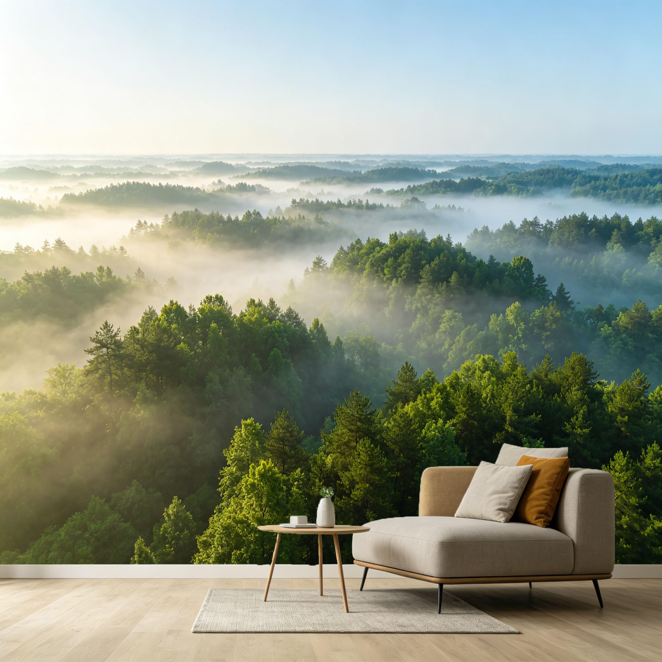 Custom Size Wall Murals Misty Forest Landscape Morning Sunlight Trees Peak SelfAdhesive Wall Fabric Removable Large Wallpaper for Photo Living Room Interior Decor Wall Art