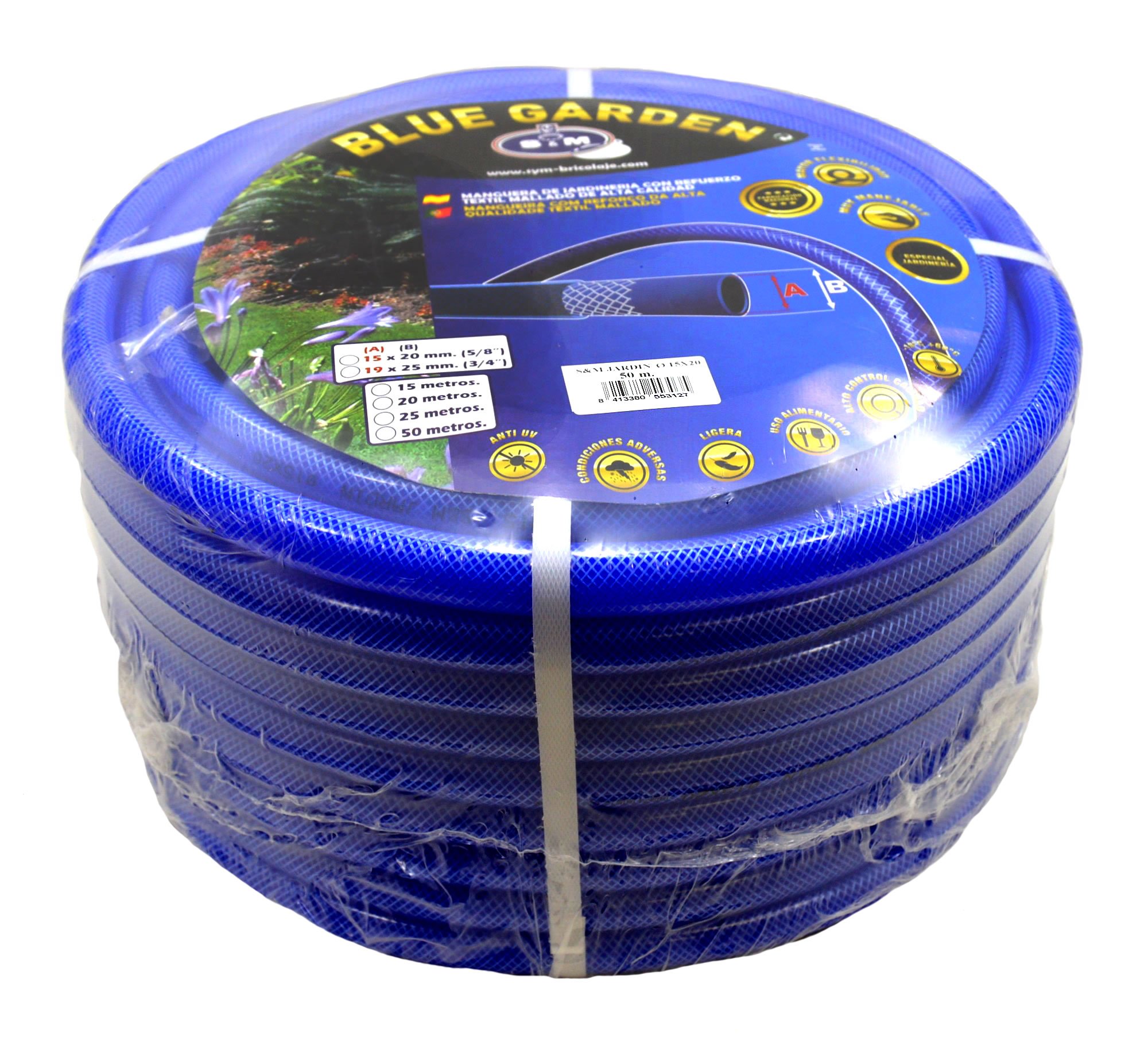 S&M 553127 Manguera De Jardinería Reforzada, 19 X 25 Mm, Azul