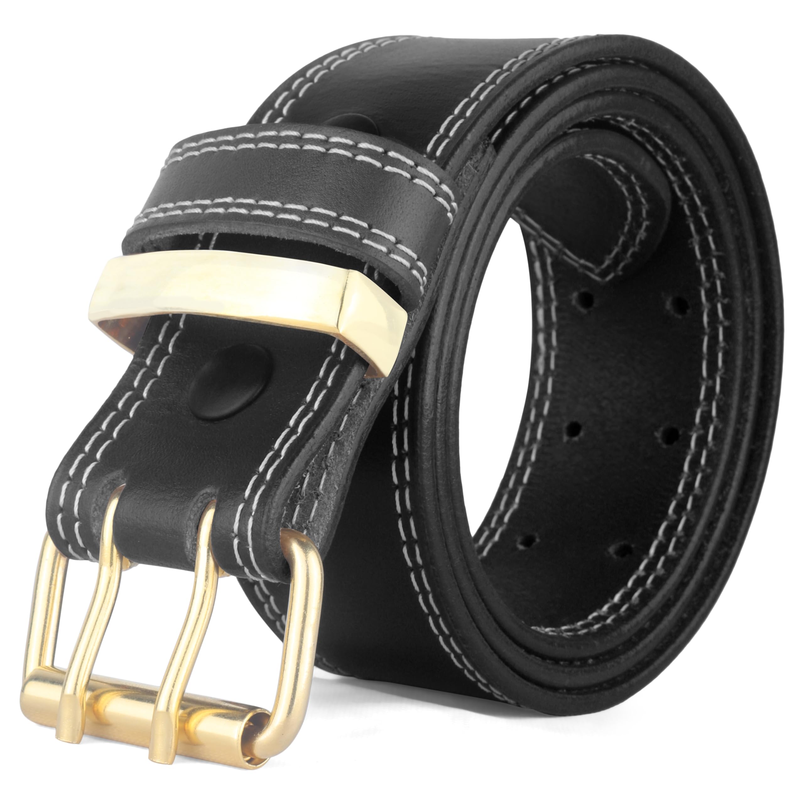 Dkz leather belt Black and Brown buckle New Shining Golden leather belt 100% Genuine leather (Black without Box, 38-40)