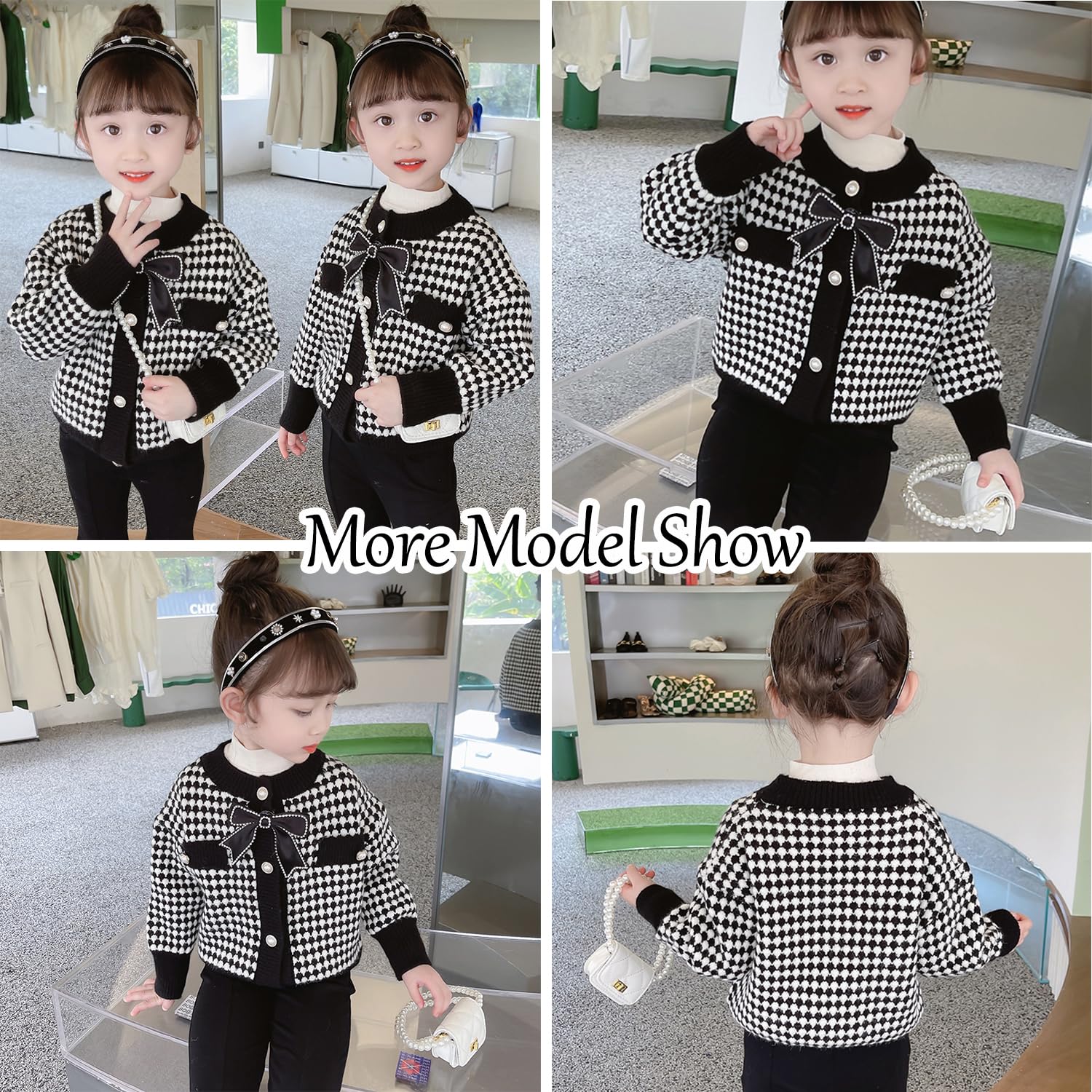 Cardigan en tricot boutonné pour petite fille Noir Taille 2-7T