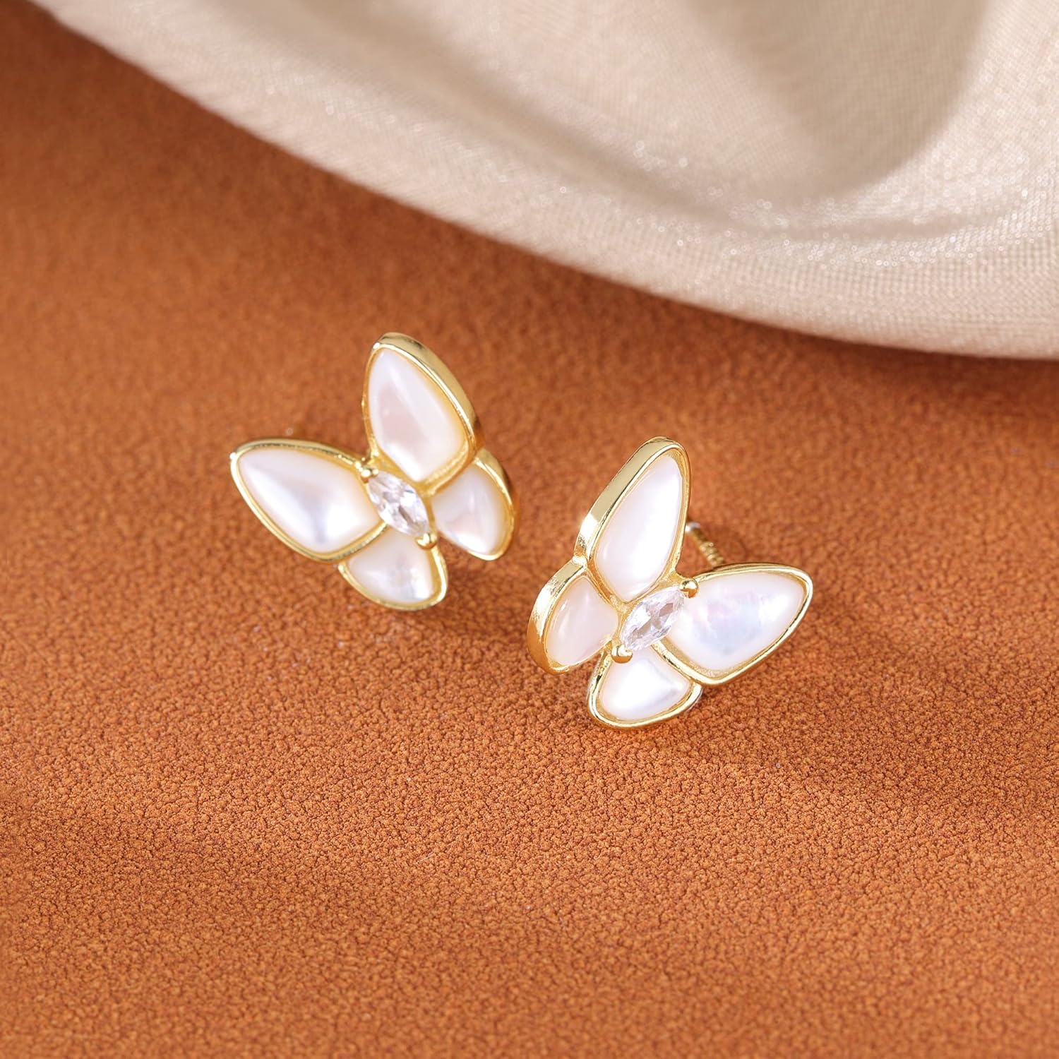 SLUYNZ 925 Sterling Silver Mother-of-Pearl Butterfly Studs Earrings for Women CZ Butterfly Earrings