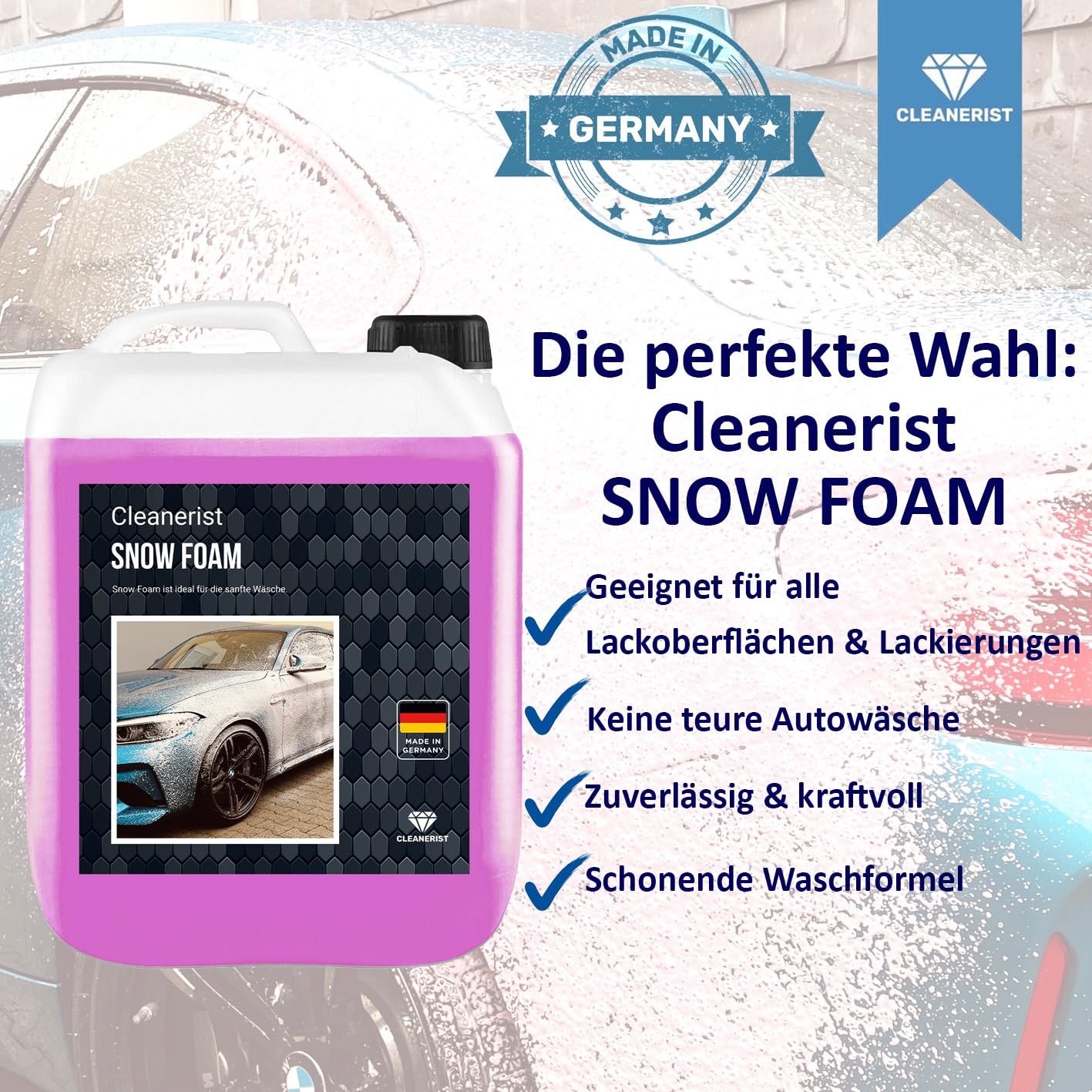 20 litri Snowfoam PINK concentrato Shampoo per auto anche per roulotte e caravan lavaggio auto I Foamer I schiuma attiva I inclusi beccuccio e panno in microfibra I shampoo in schiuma