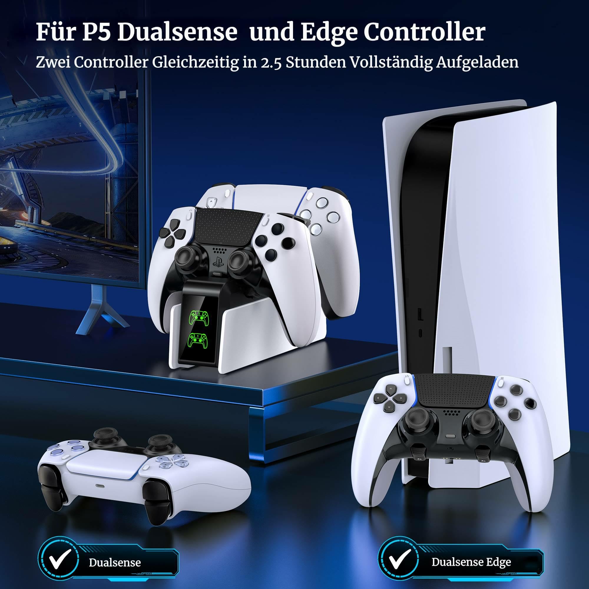 Stazione di ricarica per controller PS5, Dualsense, supporto di ricarica con indicatore LED, 3 ore di ricarica rapida per controller PlayStation 5, accessori PS5 per PlayStation 5 (nessun pulsante)