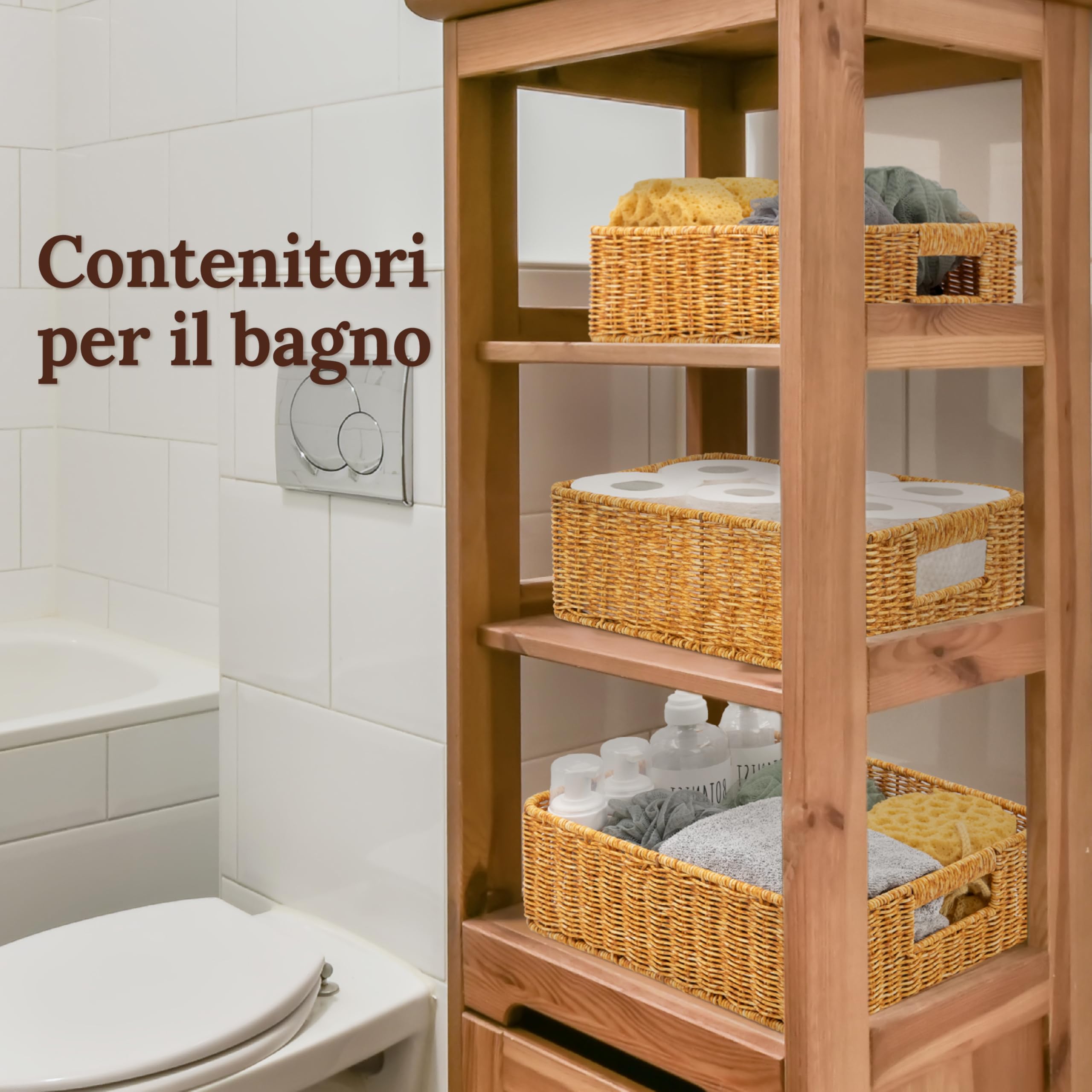 myHomeBody Cestini Organizzatori, portaoggetti in vimini sotto mensola, organizer intrecciato a mano per l'organizzazione dell'armadio, rettangolari, set di 3, ambra
