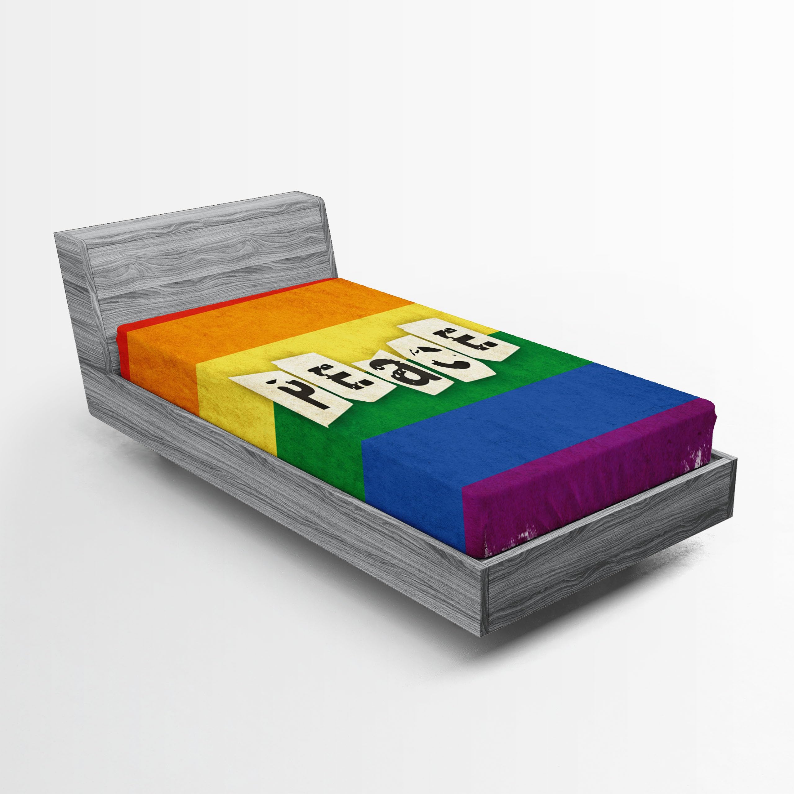 Ambesonne Pride 2 Pack Fitted Sheet, Grunge Flag Peace Word, Bed Cover All-Round Elastic Deep Pockets 2 Pieces, Package Contains 2 Twin Size Fitted Sheets, Grey Blue