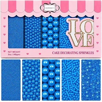 Confect Christmas Sprinkles Assorted Pack of 5 Friday Evening Party Bright Blue Mix with Dragees, Jimmies & Sparkling Sugar | Edible Sprinkles for Cakes & Cupcake Decoration | Vegan, Gluten-Free, Nut-Free, Soy-Free, Dairy-Free- 5 Oz