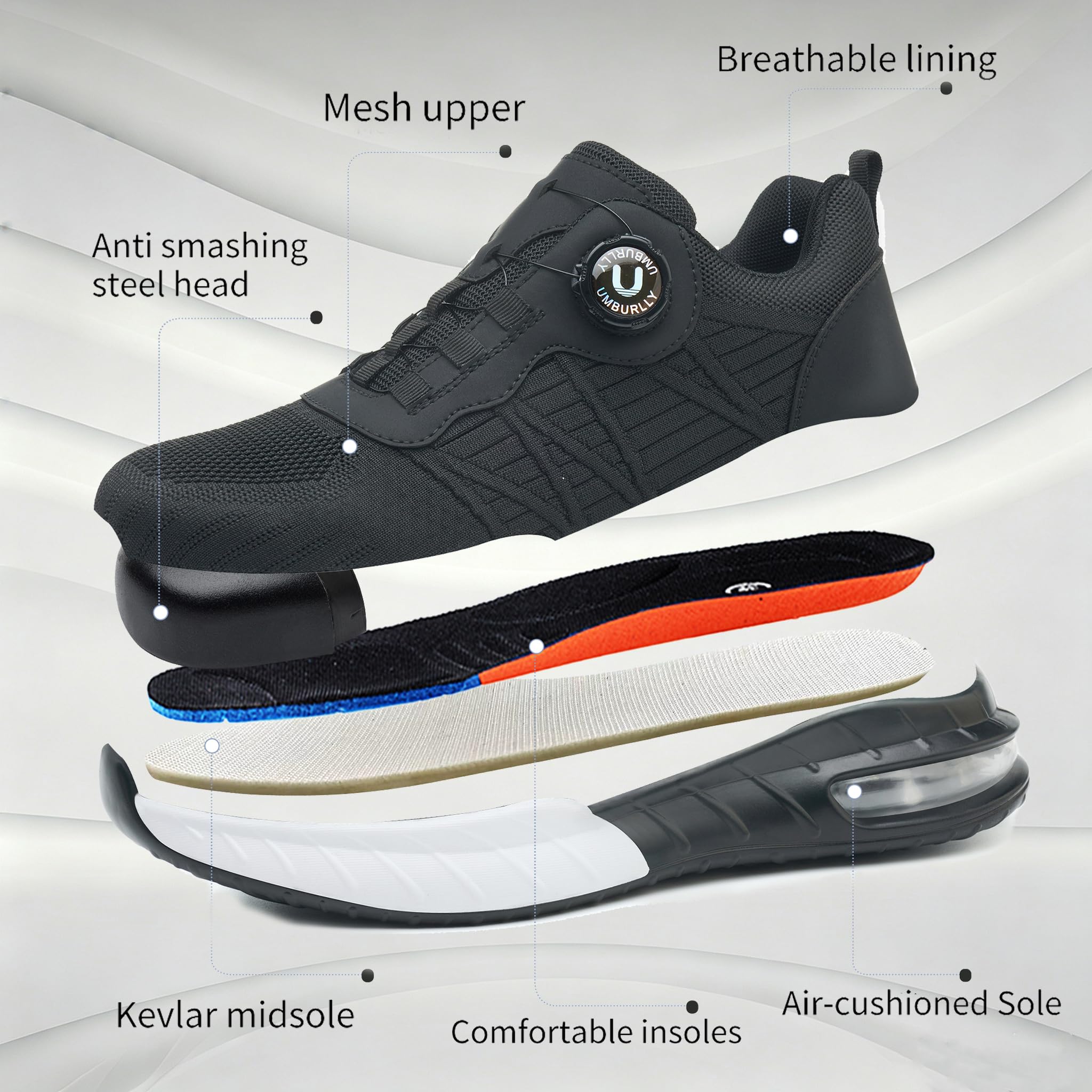 Zapatos de Seguridad para Hombre Mujer Ligeras Colchón de Aire Zapatillas de Trabajo con Punta de Acero Transpirable Antideslizantes