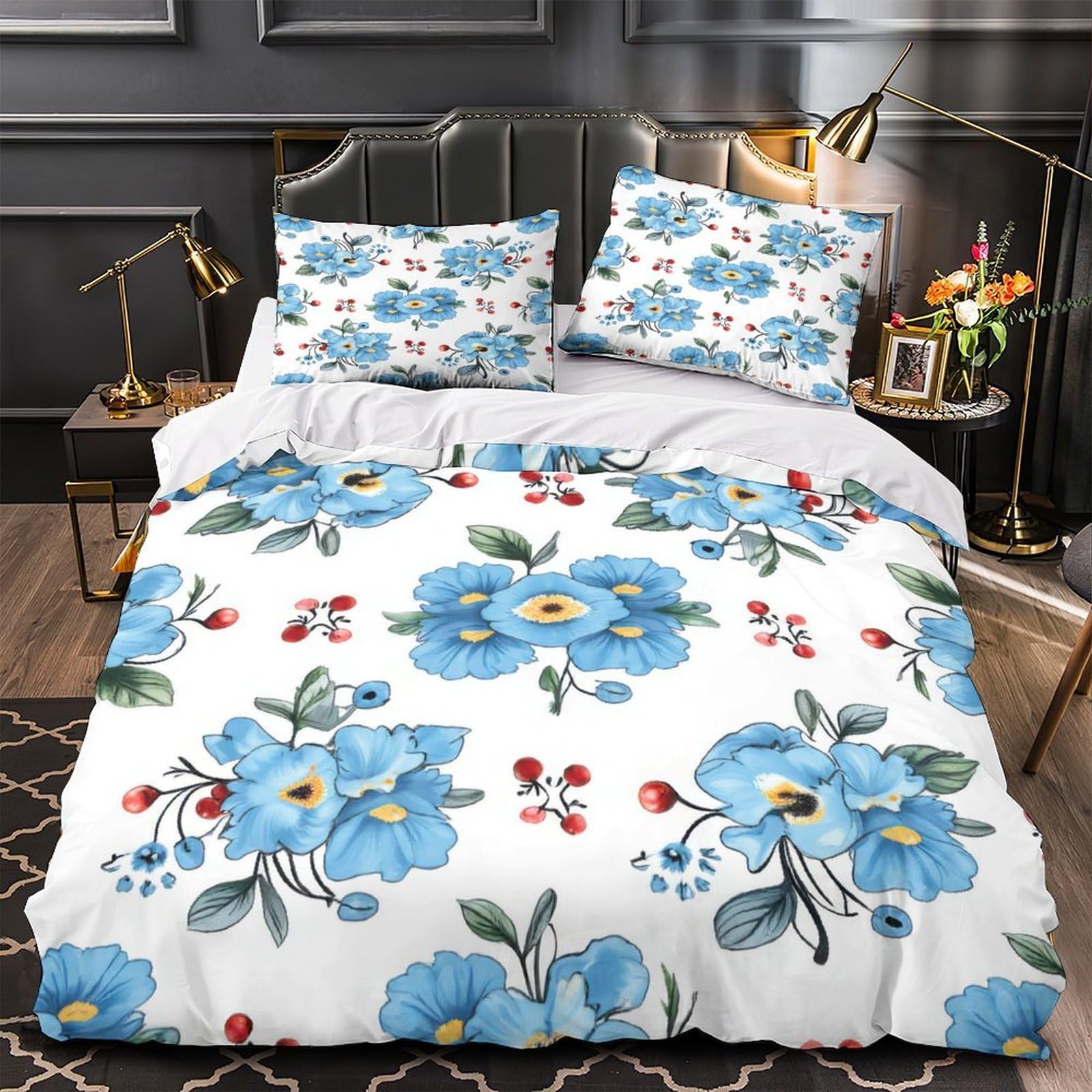 Housse de couette motif floral bleu pour sublimer une chambre adulte aux motifs botaniques