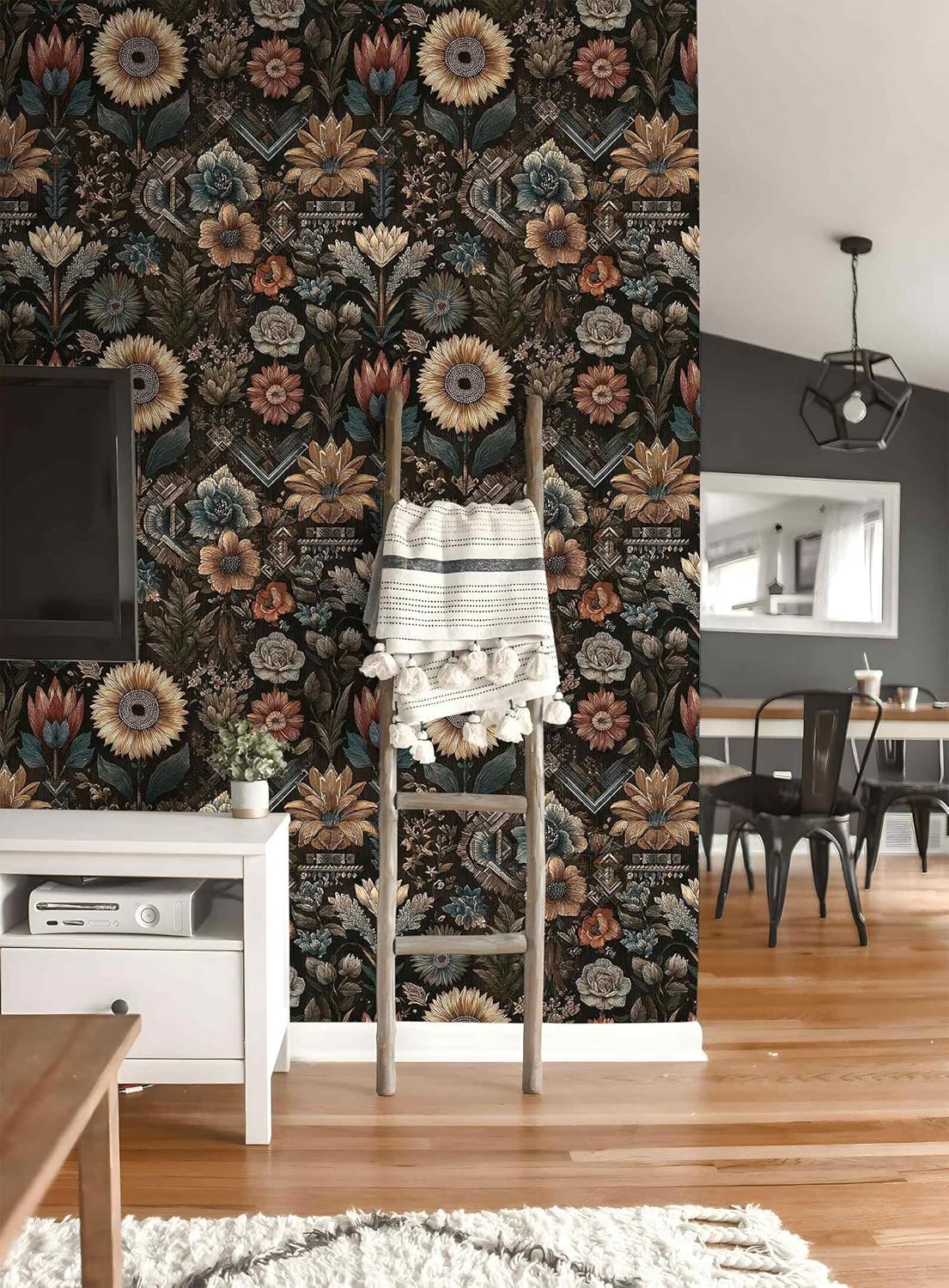Vintage Floral Peel and Stick Wallpaper, Dark Botanical Rustic Wallpaper for Home Decor | 17.7" x 118", Self-Adhesive, Waterproof Vinyl
