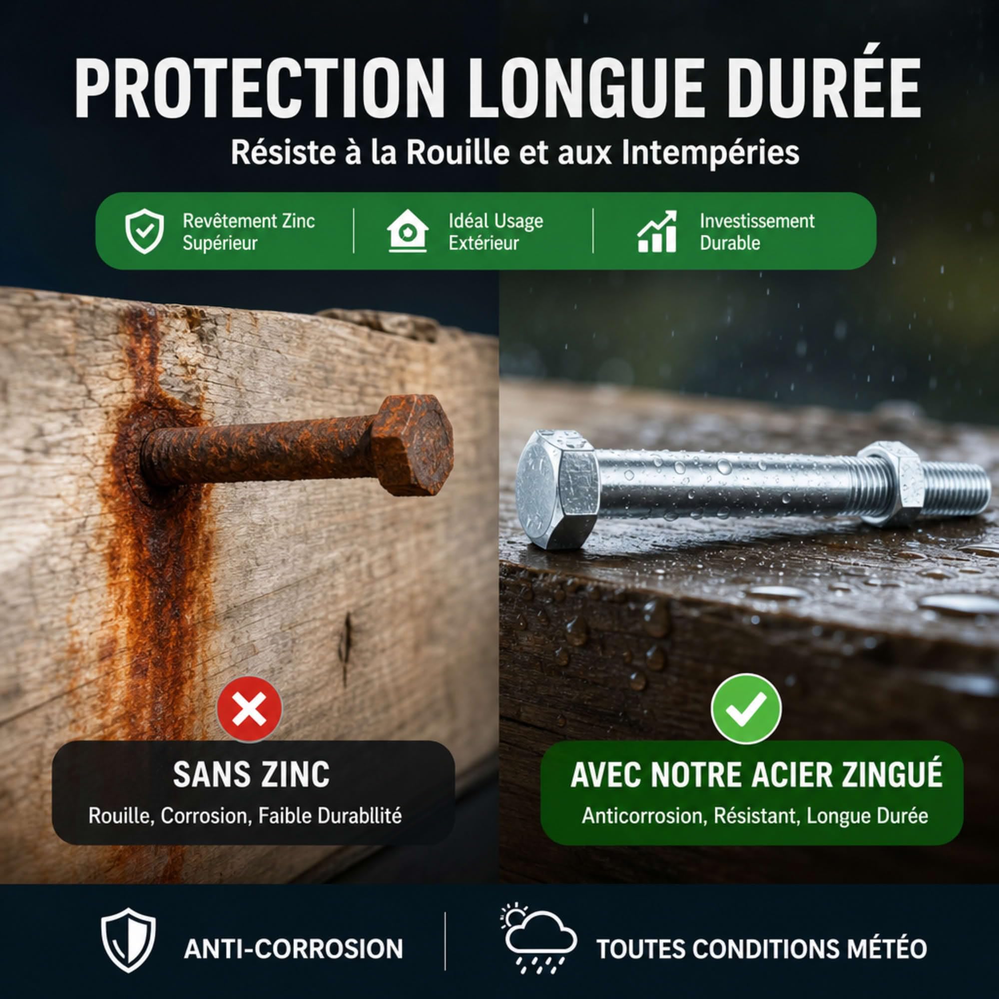25 Boulons de Charpente tête hexagonale zingués - diamètre 16 mm - Longueur 220 mm - Diamètre 16 mm
