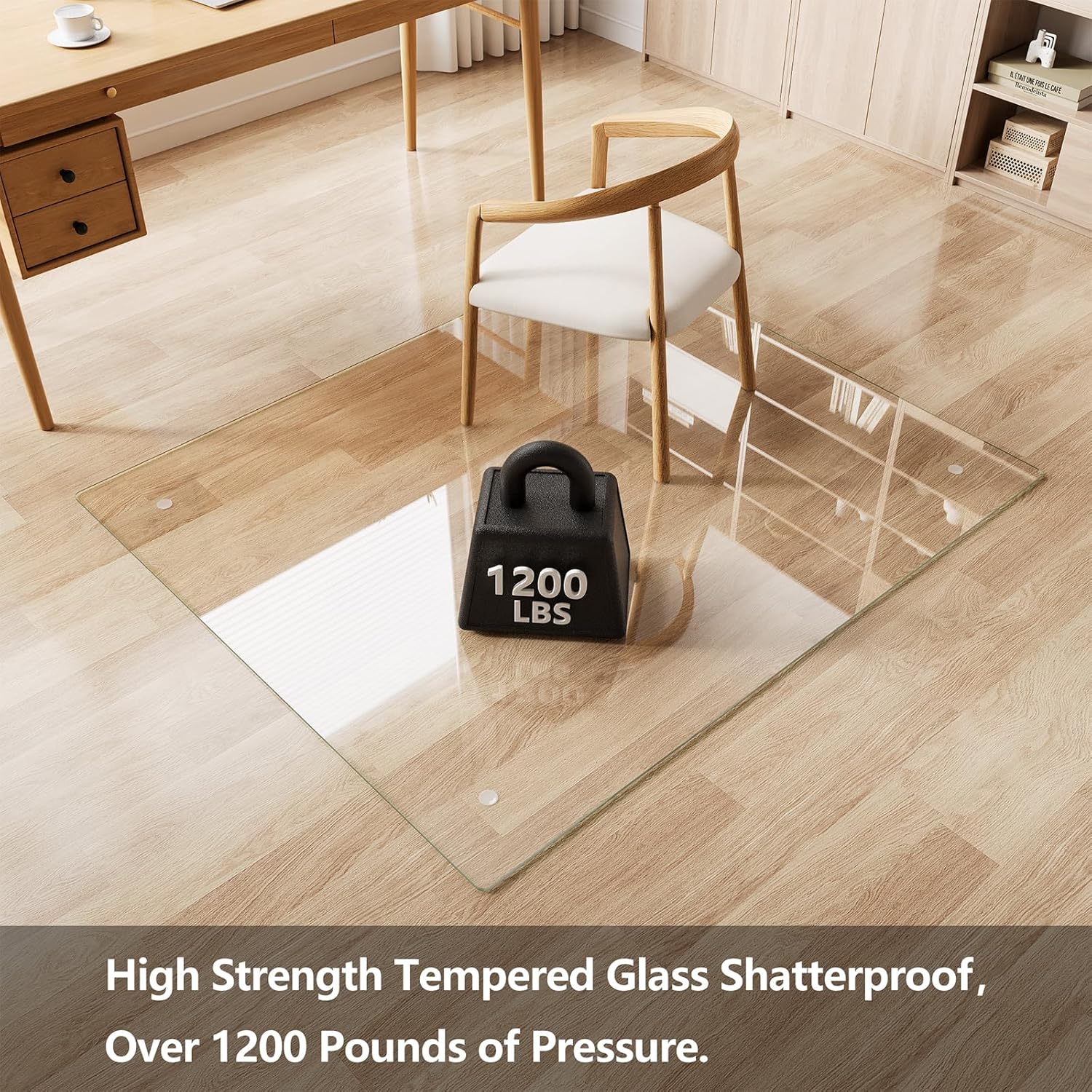 Koonmi Chair Mat for Carpet, Tempered Glass 46"x55" Office Chair Mat, Glass Floor Mat Protector with Rounded and Polished Edges, Ideal for Hardwood Floor, Wooden Floor, Carpet, Desk Rolling Chair