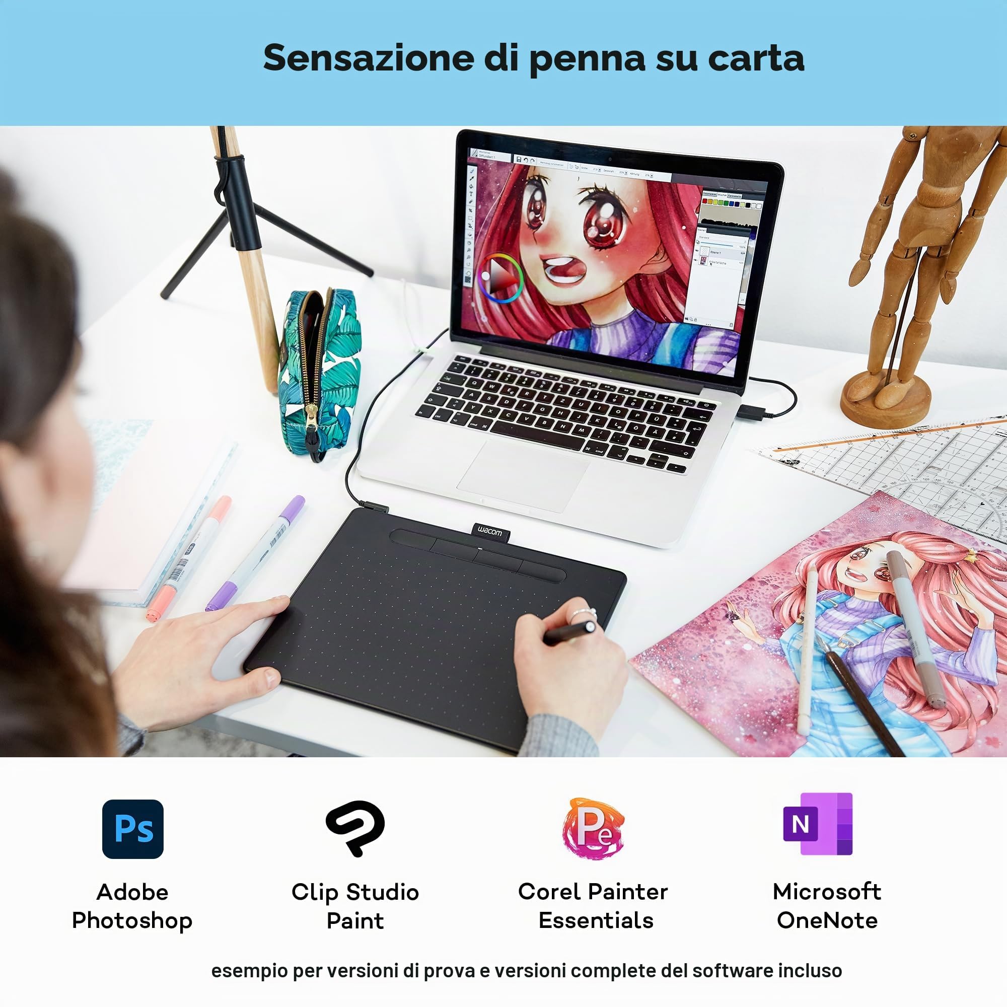 Wacom Intuos Medium Tavoletta Grafica – Tablet con Penna per Dipingere, Disegnare ed Editare Foto con penna sensibile alla pressione, Adatta per l’Home Office e l’E-Learning, Nero