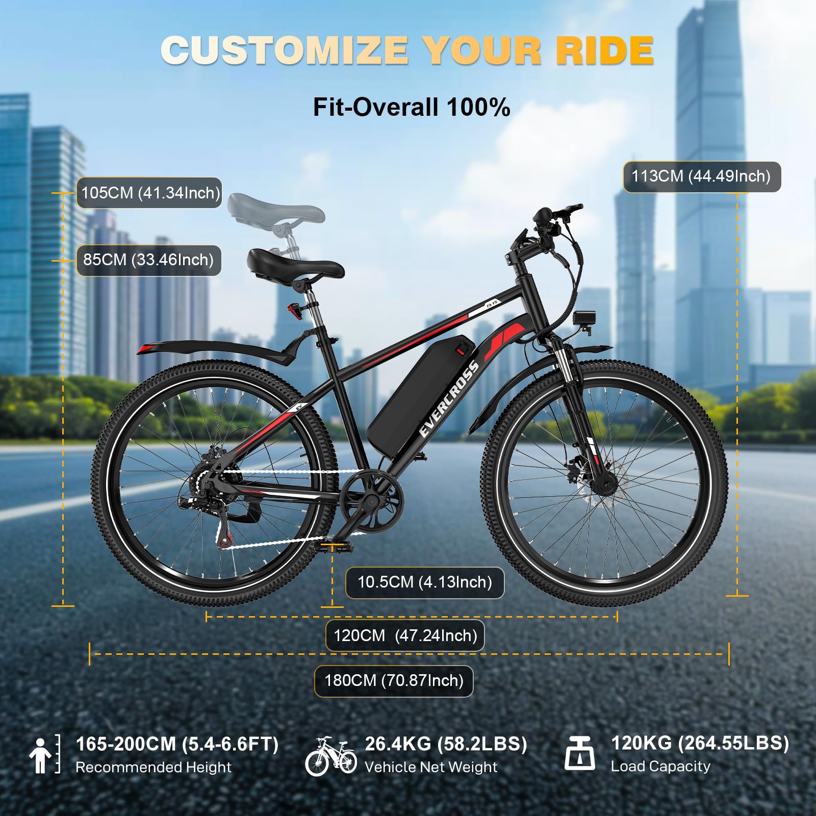 EVERCROSS EK15 Vélo électrique pour Adultes, VTT Electrique 27,5'' avec Pédalage - Application, Moteur 250W, Batterie 36V 13Ah, 15/20/25 KM/H, 7-S Vitesses, Vélos Electriques Urbains pour Unisexe