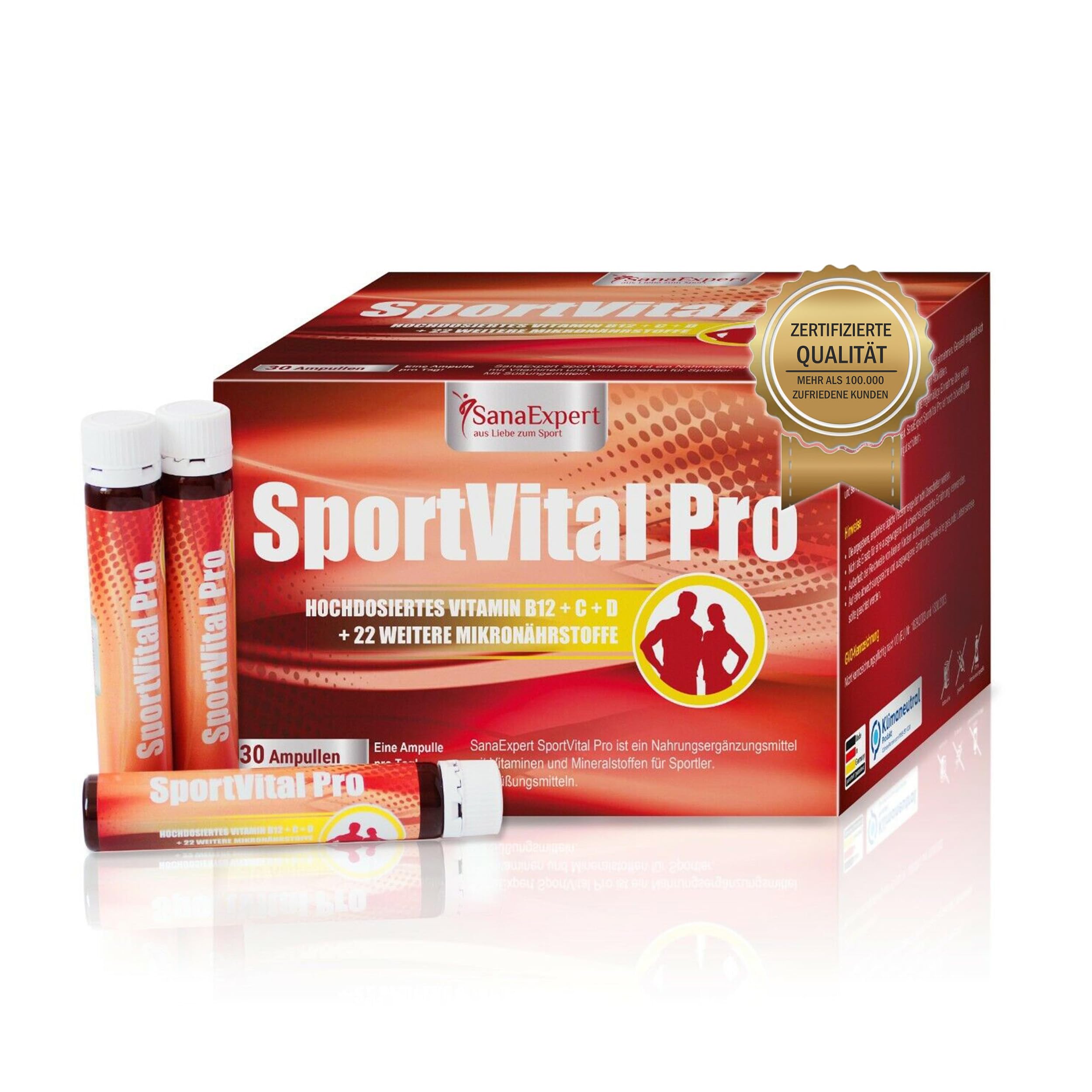 SanaExpert® SportVital Pro – Multivitamin für Sportler mit Magnesium, Eisen, Zink & B-Vitaminen | für Energiestoffwechsel & Immunsystem | mit L-Carnitin, 30 Trinkampullen à 25 ml, Made in Germany
