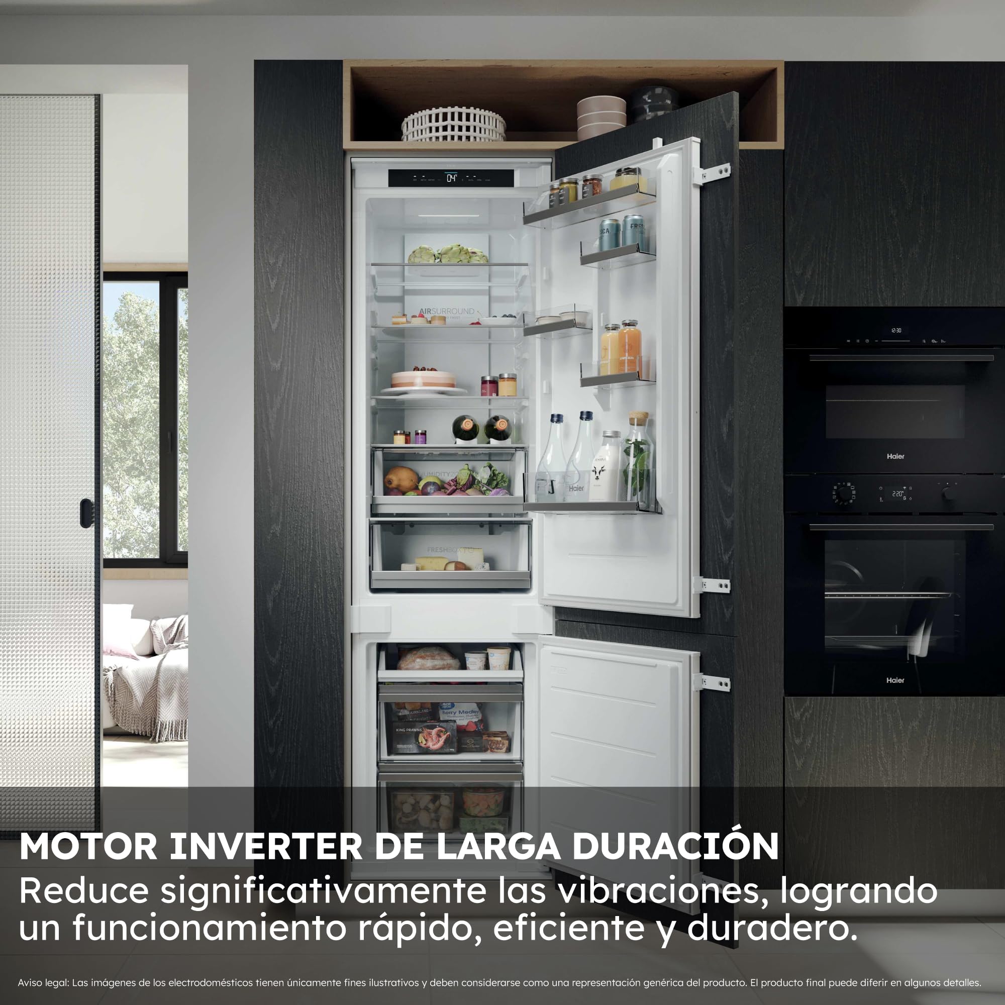 Haier HBQW5519E, Frigorífico Combi Integrable, Total No Frost, Conectividad hOn, Display Digital, 2 Cajones, Función SuperCooling y Función SuperFreezing, Capacidad Total 284L