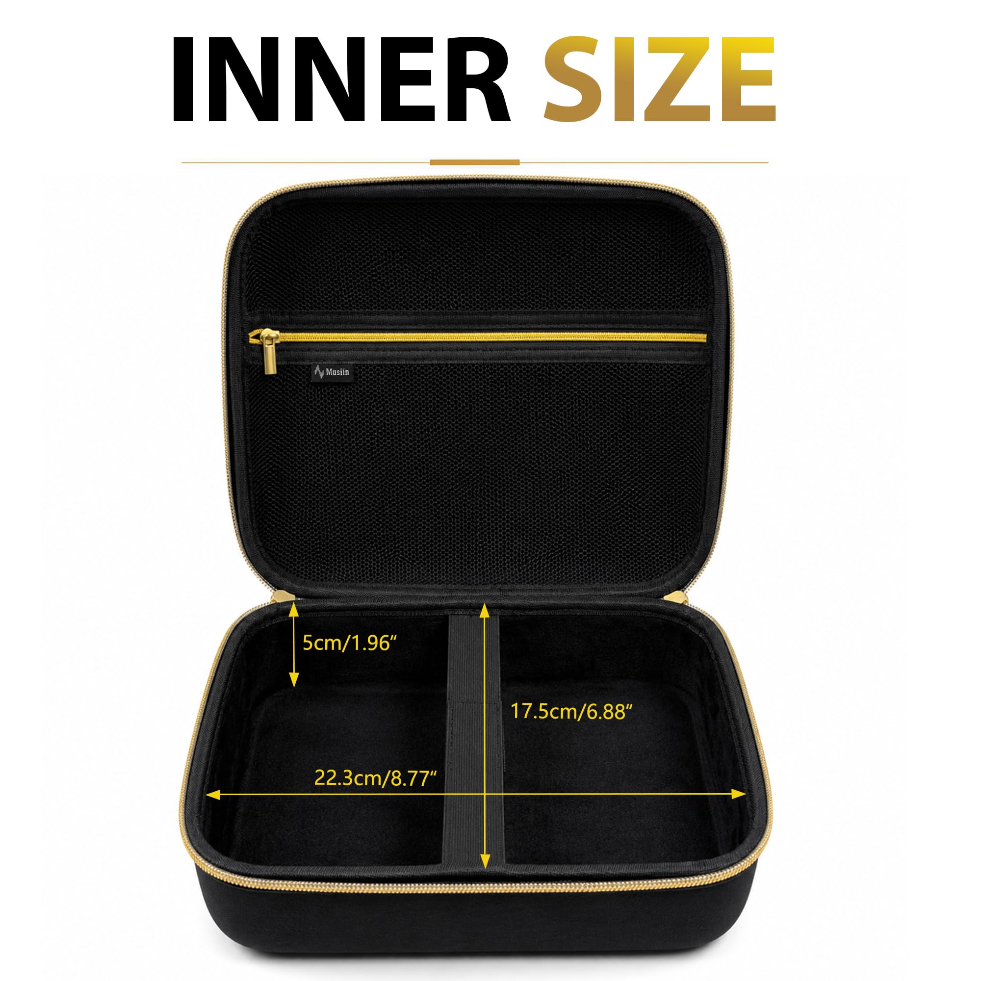 Musiin Custodia per mixer audio compatibile con Behringer P24, cerniera superiore dorata, comoda maniglia e cinturino interno, per studio, viaggi e trasporto di spettacoli dal vivo (Gold Tone Edition)