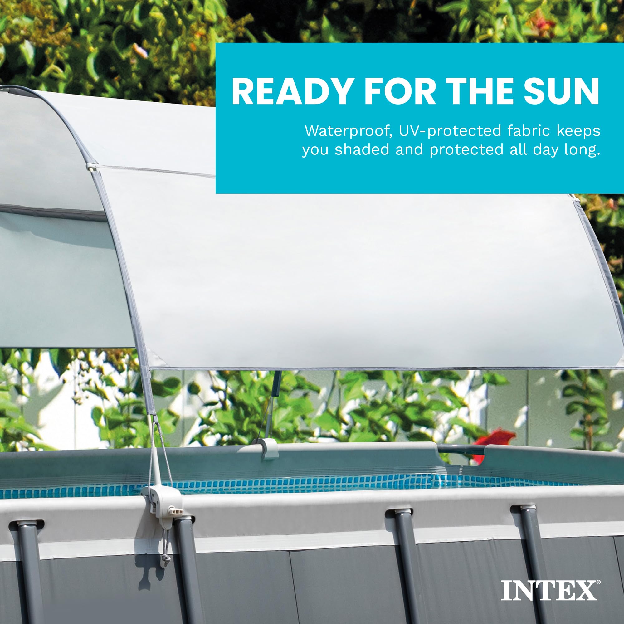 Intex 28054E Copertura protettiva UPF 50 Plus, facile da installare, impermeabile, per piscine rettangolari da 2,9 m o più piccole, grigio