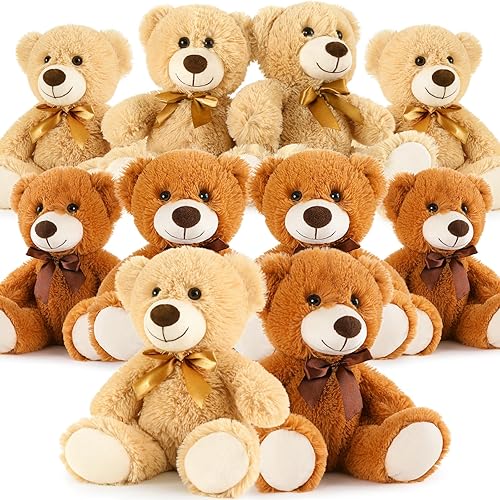 MorisMos Paquete de 10 osos de peluche a granel, oso de peluche suave a granel, osos pequeños de peluche para centro de mesa, baby shower, niños