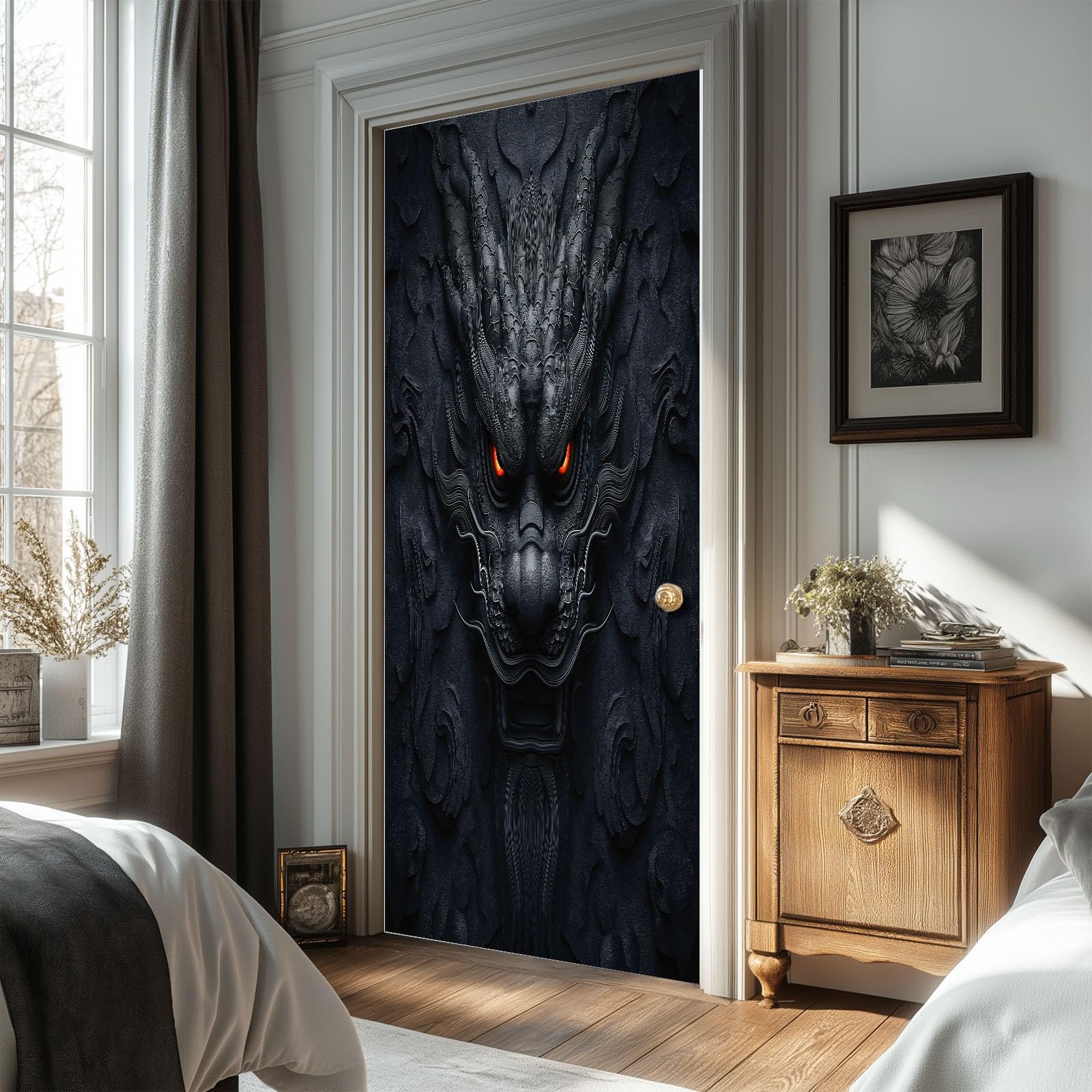 Tapeta na drzwi, samoprzylepna, abstrakcyjny mur z kamienia, chiński smok, plakat na drzwi, sztuka orientalna, naklejka na drzwi, wodoszczelna, zdejmowana fototapeta, obraz ścienny do salonu, sypialni