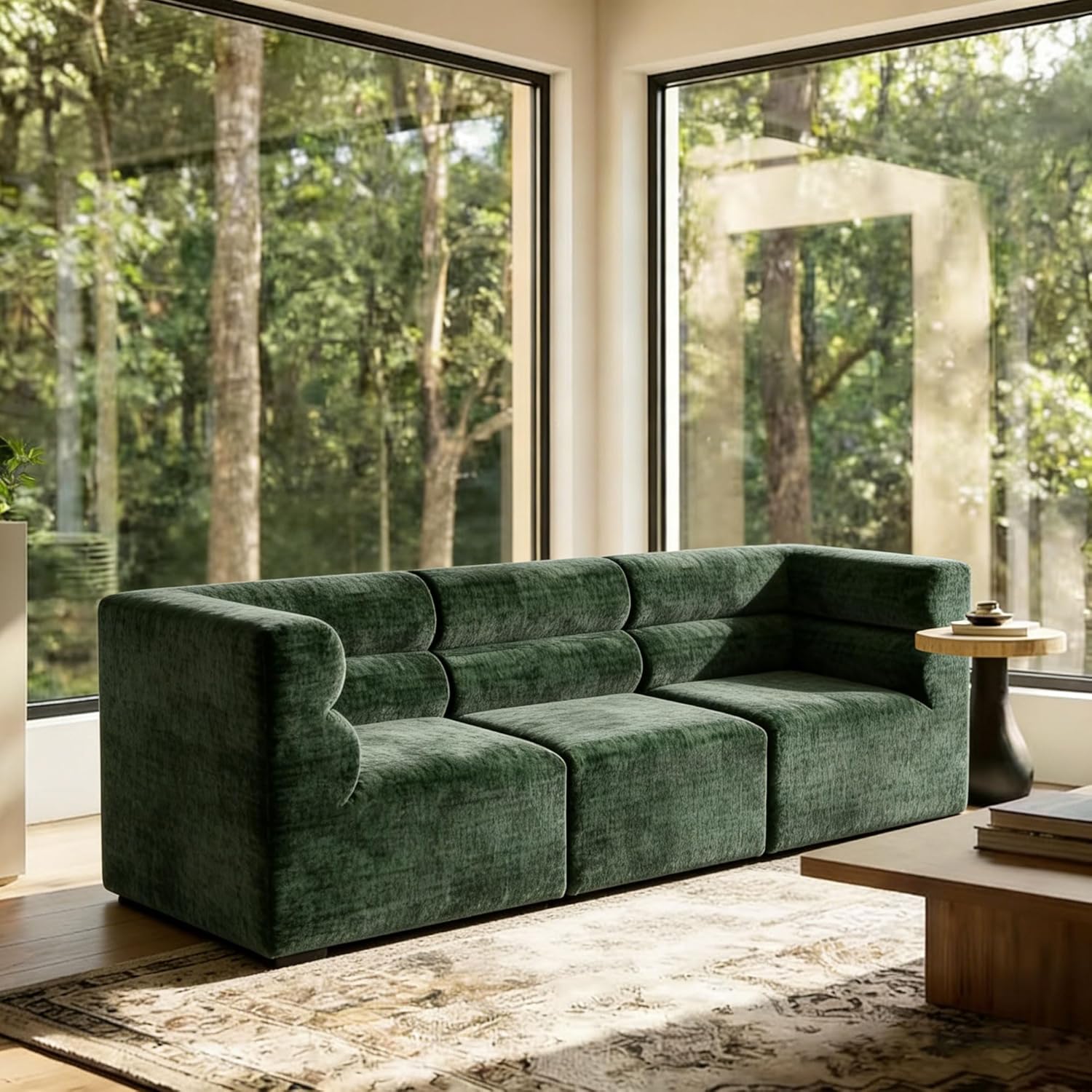 66.14" Modular Sectional Sofa, No Assembly Required Cloud Couch with Deep Seat, Modern Boneless Floor Sofa, Comfy Oversized Bean Bag Couch for Living Room, Bedroom, Apartment Green