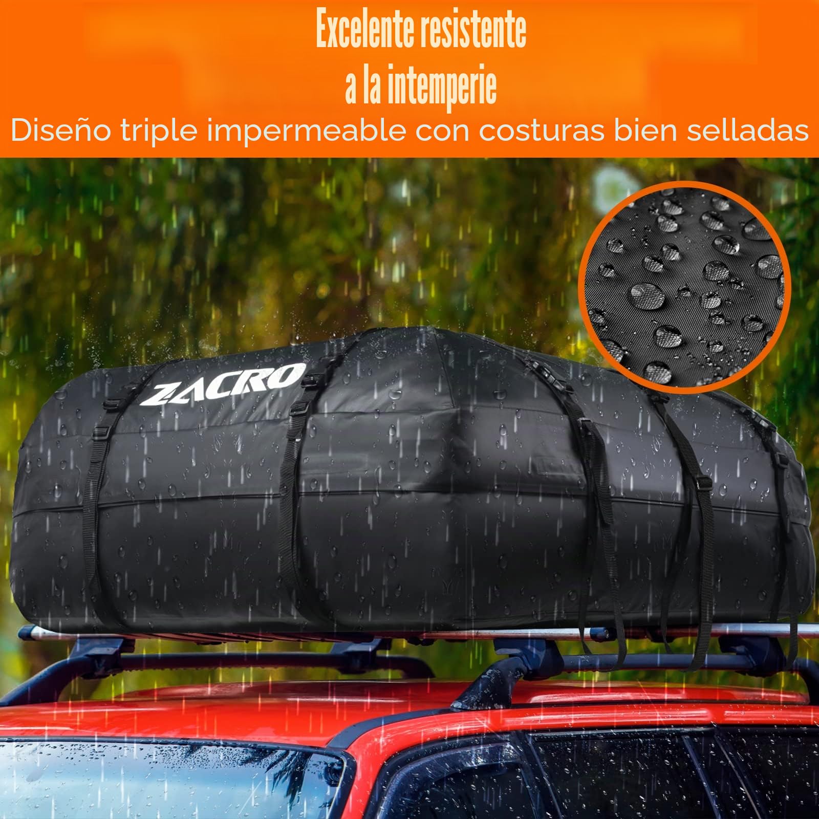Zacro 425L Bolsa de Techo,Techo Coche Plegable 15 Pies Cúbicos, con Tapete Antideslizante y Equipaje Candado para Vehículos con o sin Barras de Techo, Incluye 10 Correas Reforzadas y 6 Puerta Ganchos