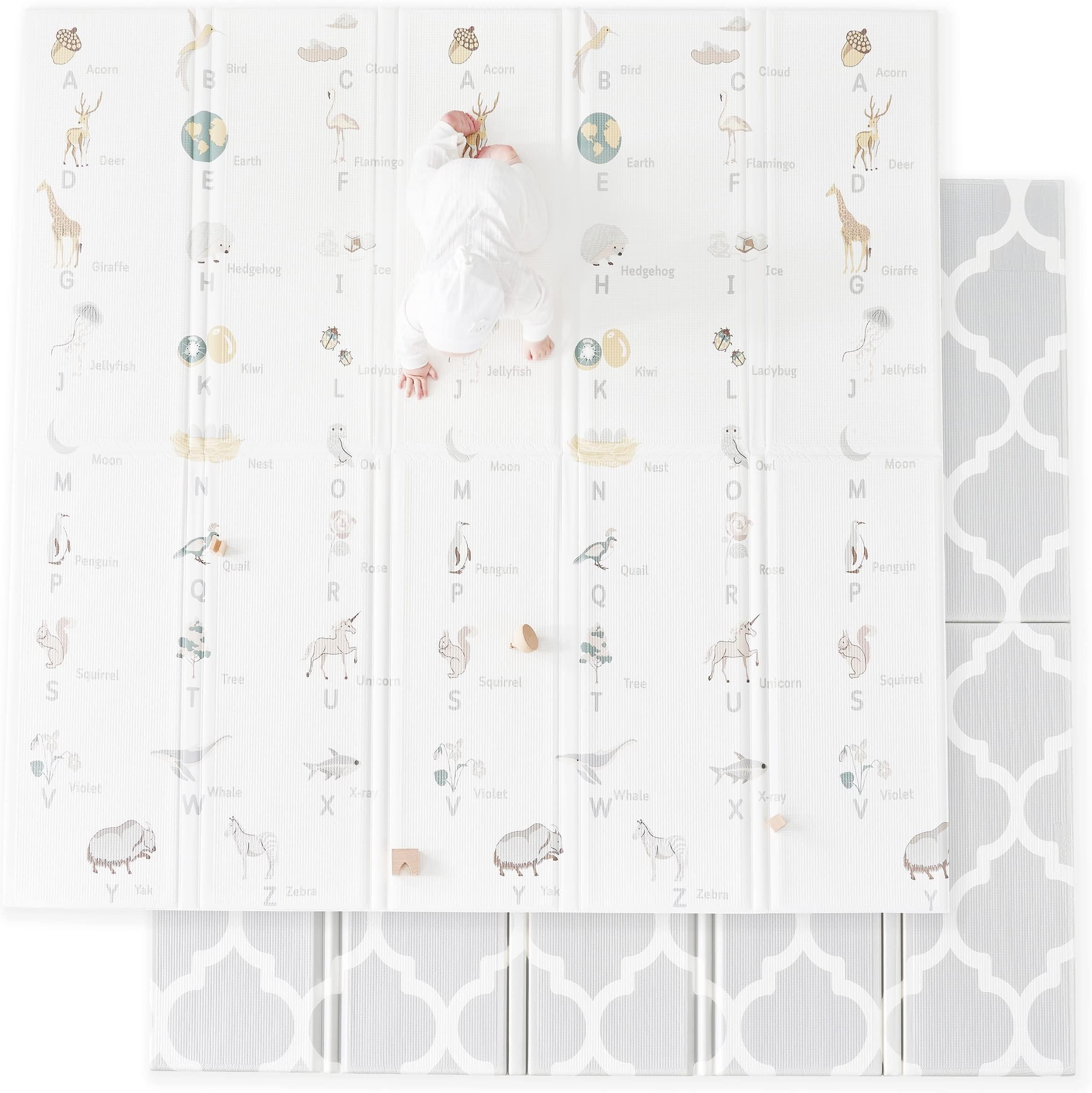 Fortella Extra Large Baby Play Mat for Playpens, 71.5”x70” Reversible & Waterproof, Certified Non-Toxic Foam Mat, 0.6” Thick Foldable Playmat with Travel Case for Tummy Time & Crawling, Indoor Outdoor