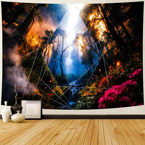 Miniatura 7 de Delur Tapiz de bosque con árbol de la vida, paisaje natural, tapiz para colgar en la pared, colorido tapiz místico, psicodélico espiritual cabecero,