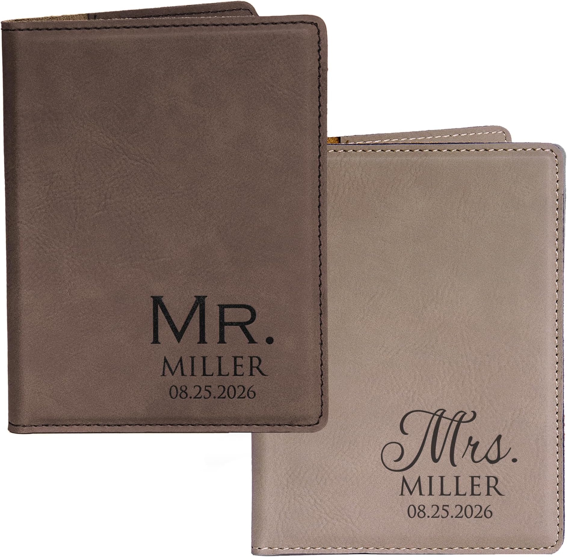Personalized Mr. & Mrs. Passport Covers - Dark & Light Brown, Vegan Leather, Wedding Gift, Pair of 2