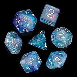 UDIXI 7PCS D&D Polyhedral Dice Set with Glitter and Cyan Swirls DND Dice for Role Playing Games (Purple Cyan)