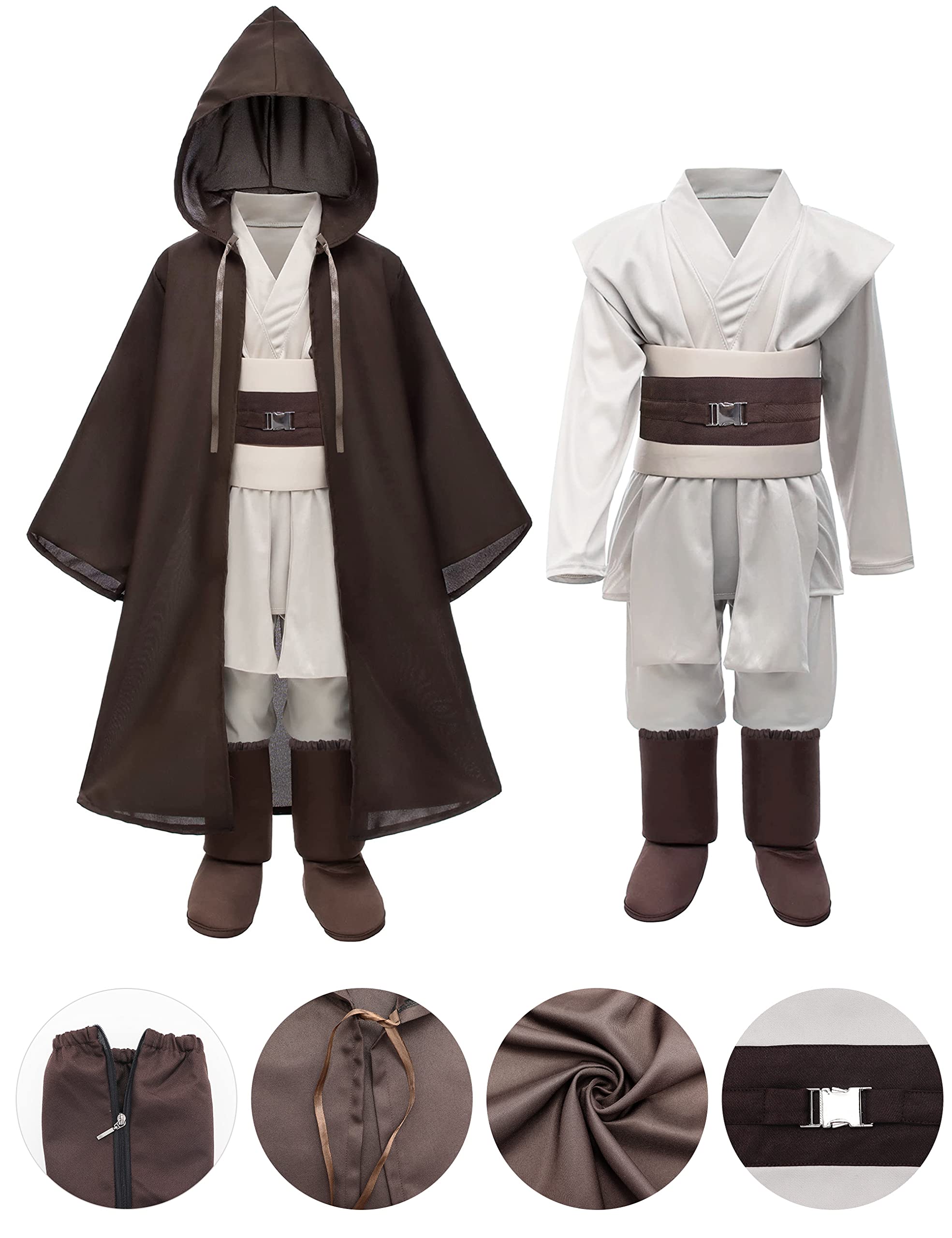 Poywuo Costume da Jedi Guerriero Cosplay per Bambini Travestimento da Guerriero Party Festa di Halloween per Ragazzo 5-12 anni