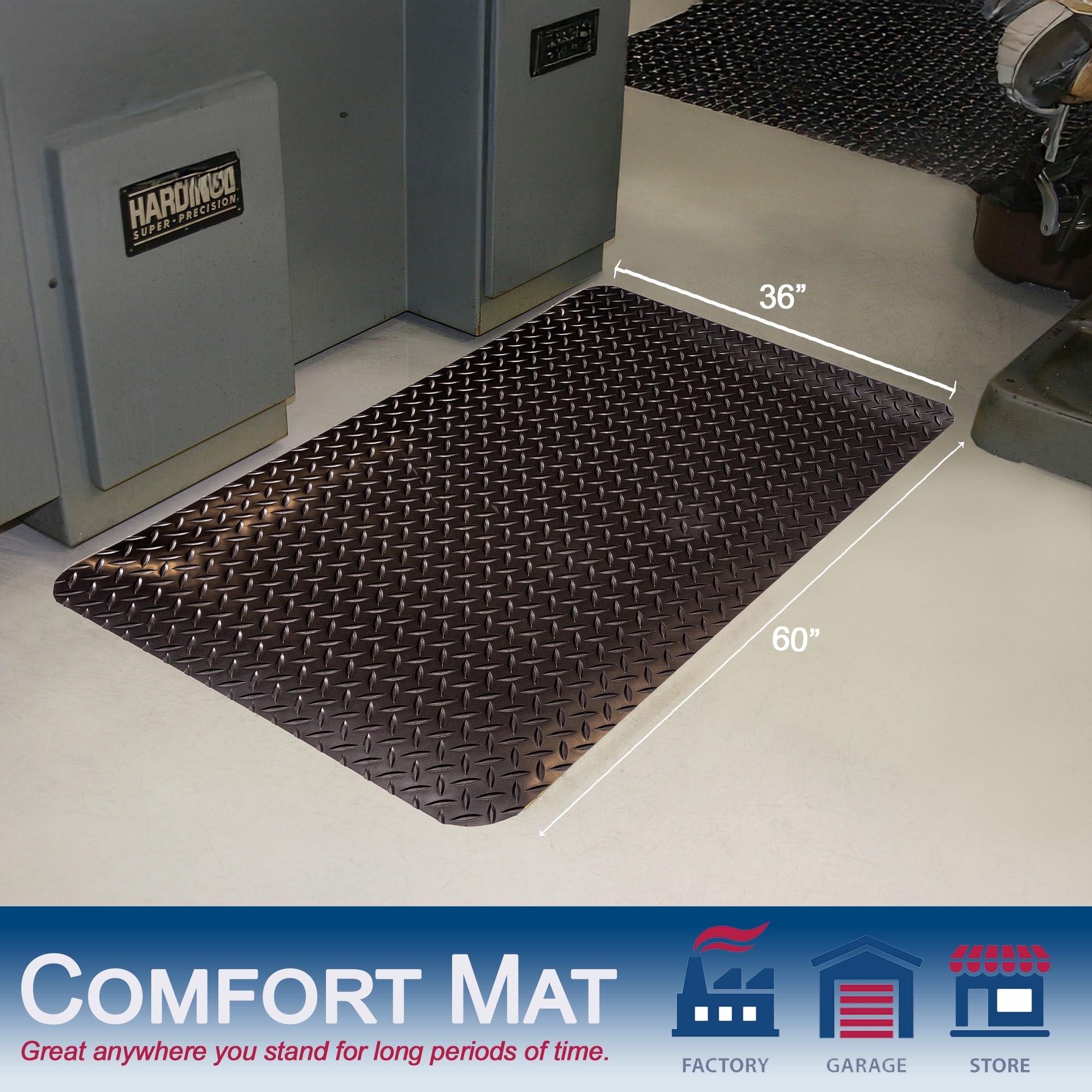 Durable Corporación vinilo diamond-dek esponja Industrial alfombrilla antifatiga, para interiores, 36 Inches X 60 Inches, Negro, 1